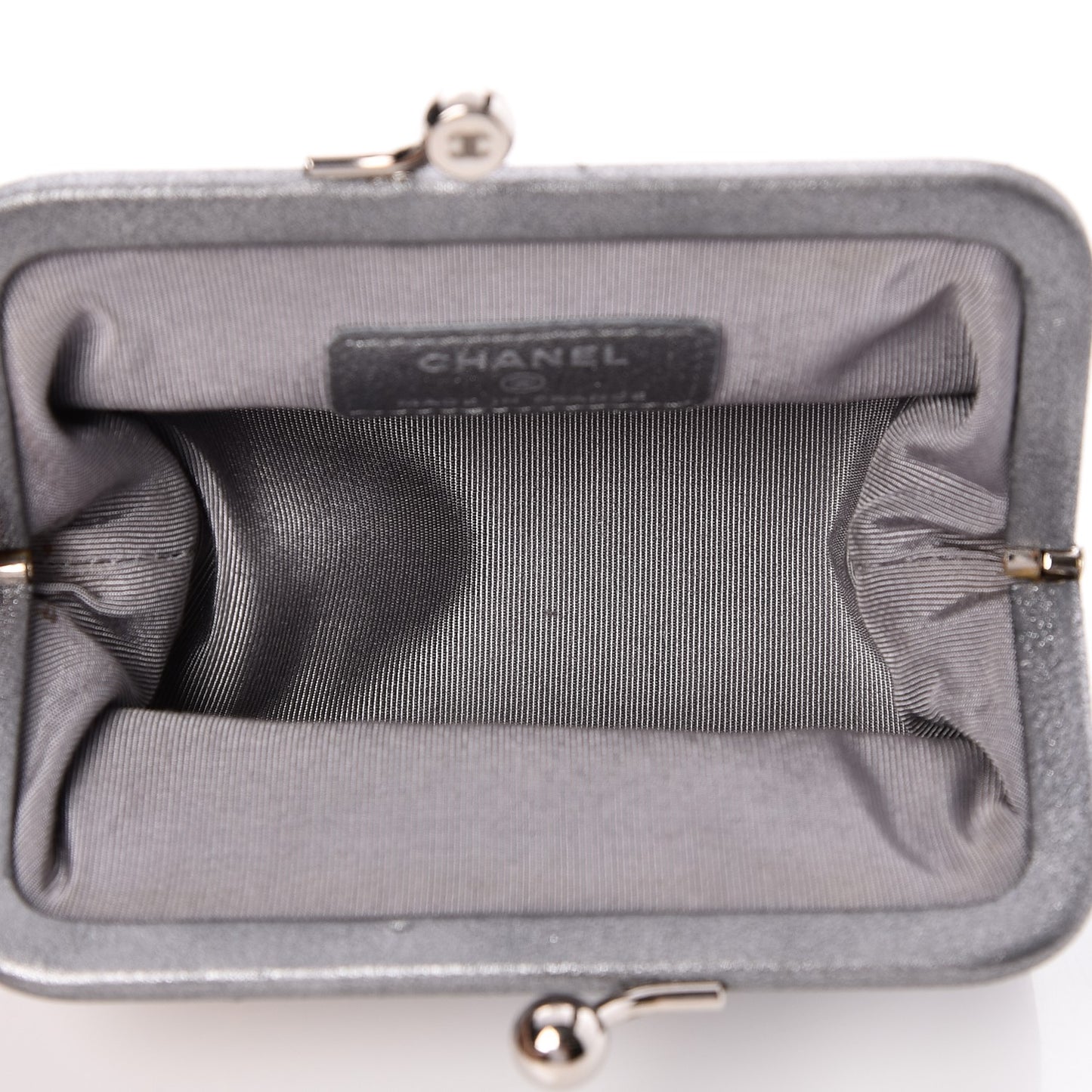 Metallic Calfskin Quilted Charm Coin Wallet Silver