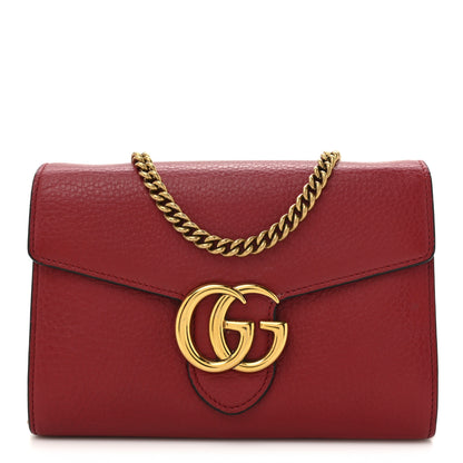 Gucci Calfskin Matelasse GG Marmont Chain Wallet Vulcanic Red 1 of 19