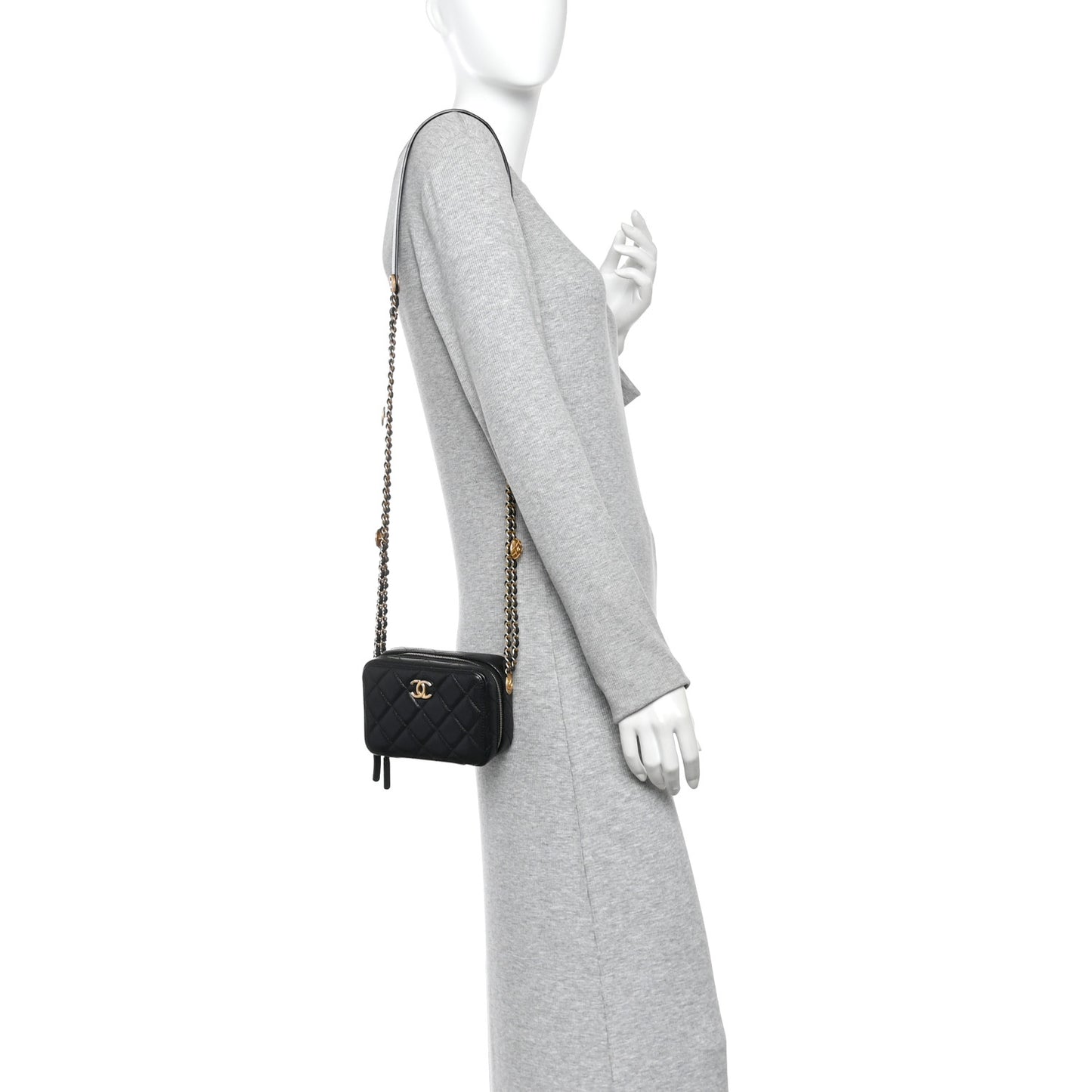 Caviar Quilted Twist Your Buttons Clutch With Chain Black