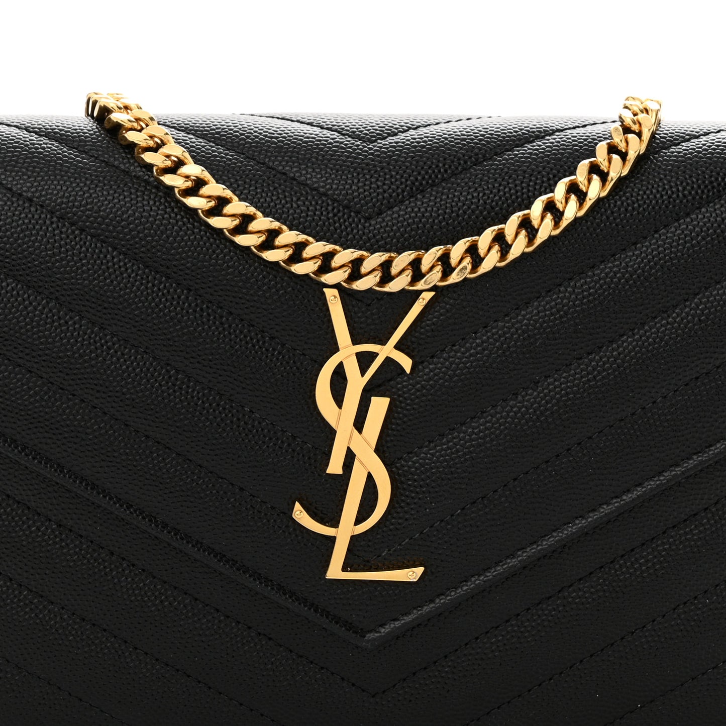 Grain De Poudre Matelasse Chevron Monogram Chain Wallet Black