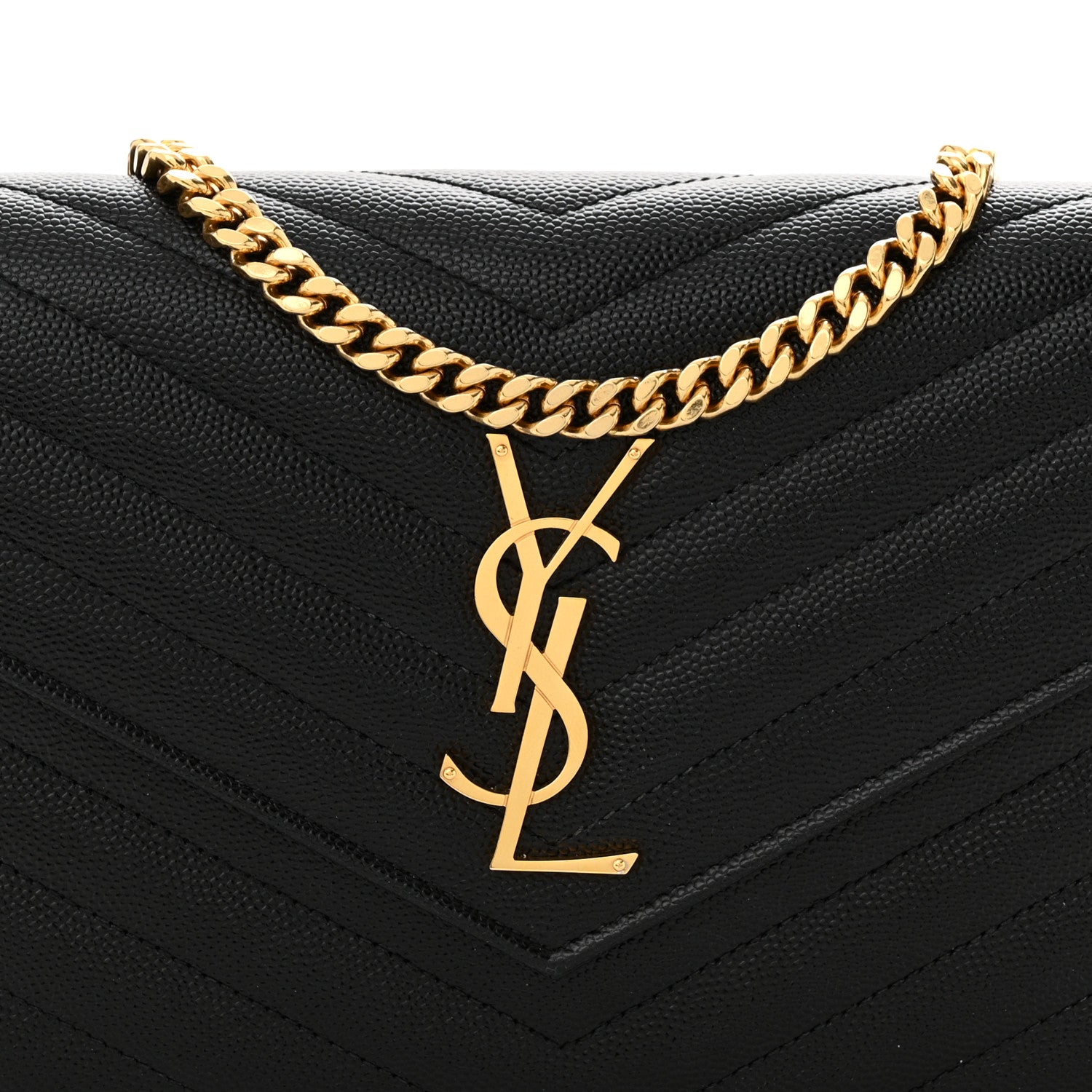 Saint Laurent Grain De Poudre Matelasse Chevron Monogram Chain Wallet Black 7 of 10