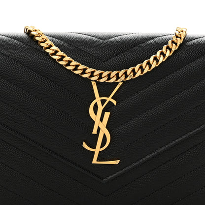 Saint Laurent Grain De Poudre Matelasse Chevron Monogram Chain Wallet Black 7 of 10
