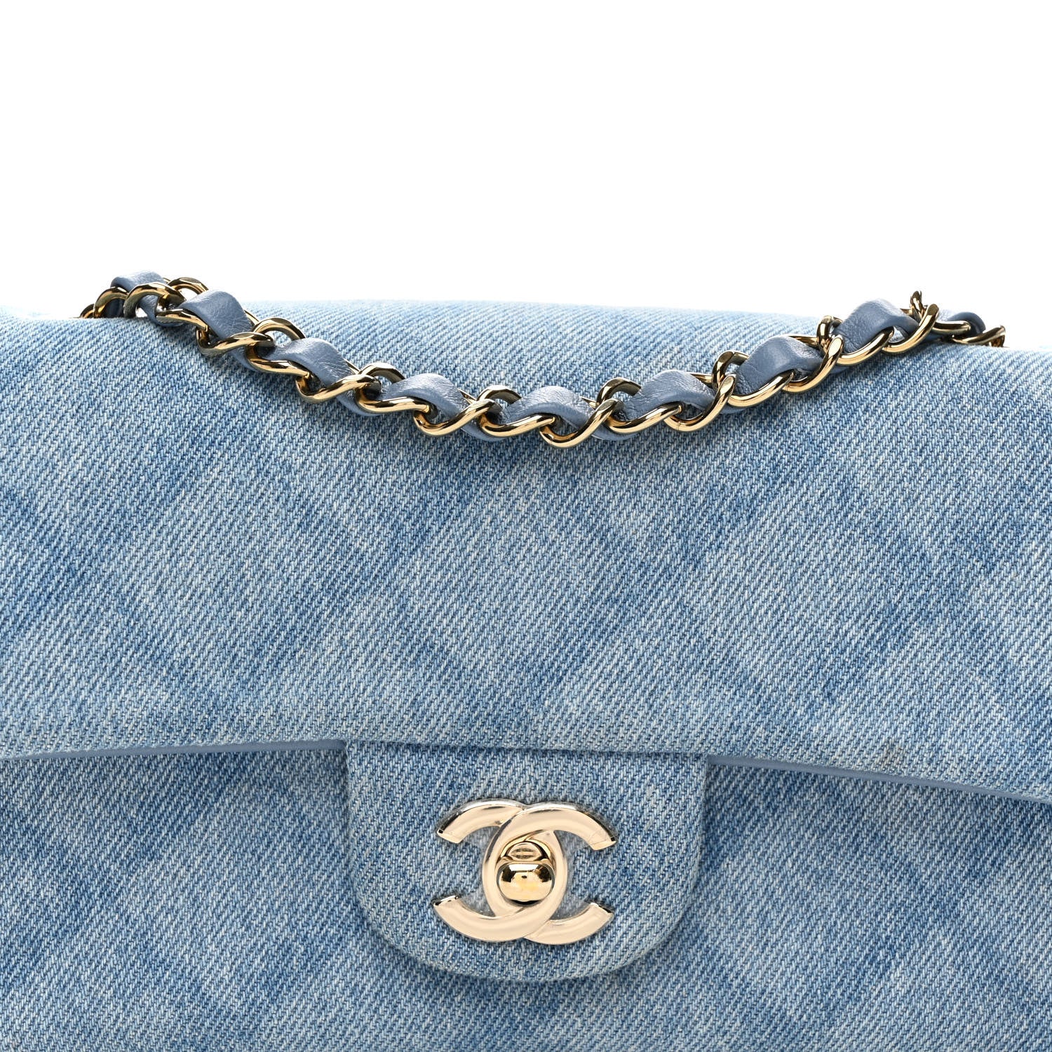 Chanel Printed Denim Quilted Mini Rectangular Flap Light Blue 8 of 10