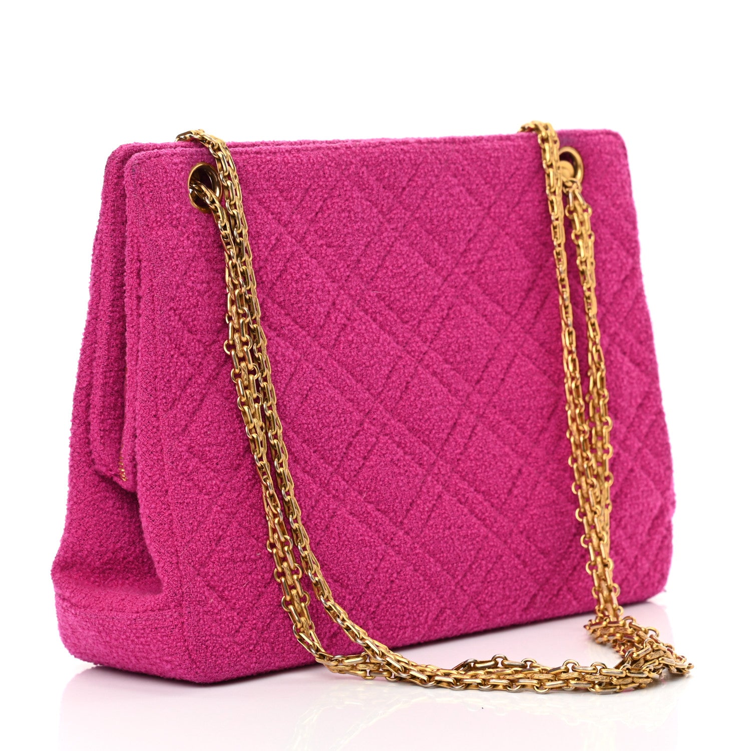 Chanel Wool Quilted Shoulder Bag Pink 4 of 20
