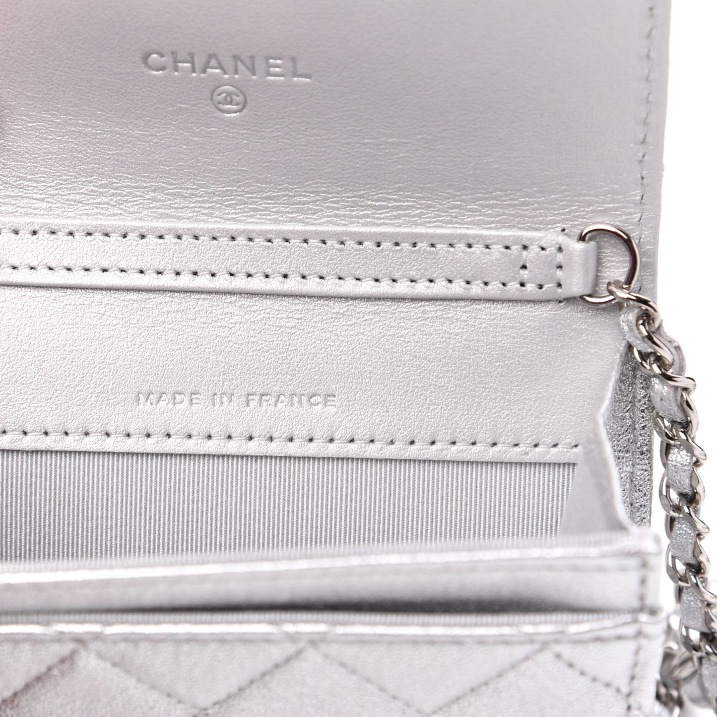 Metallic Lambskin Quilted Belt Bag Silver