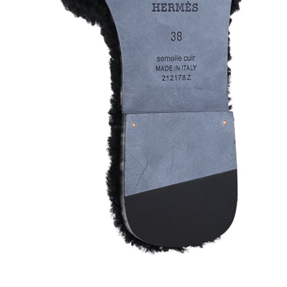 Hermes Woolskin Oran Sandals 38 Black 10 of 10
