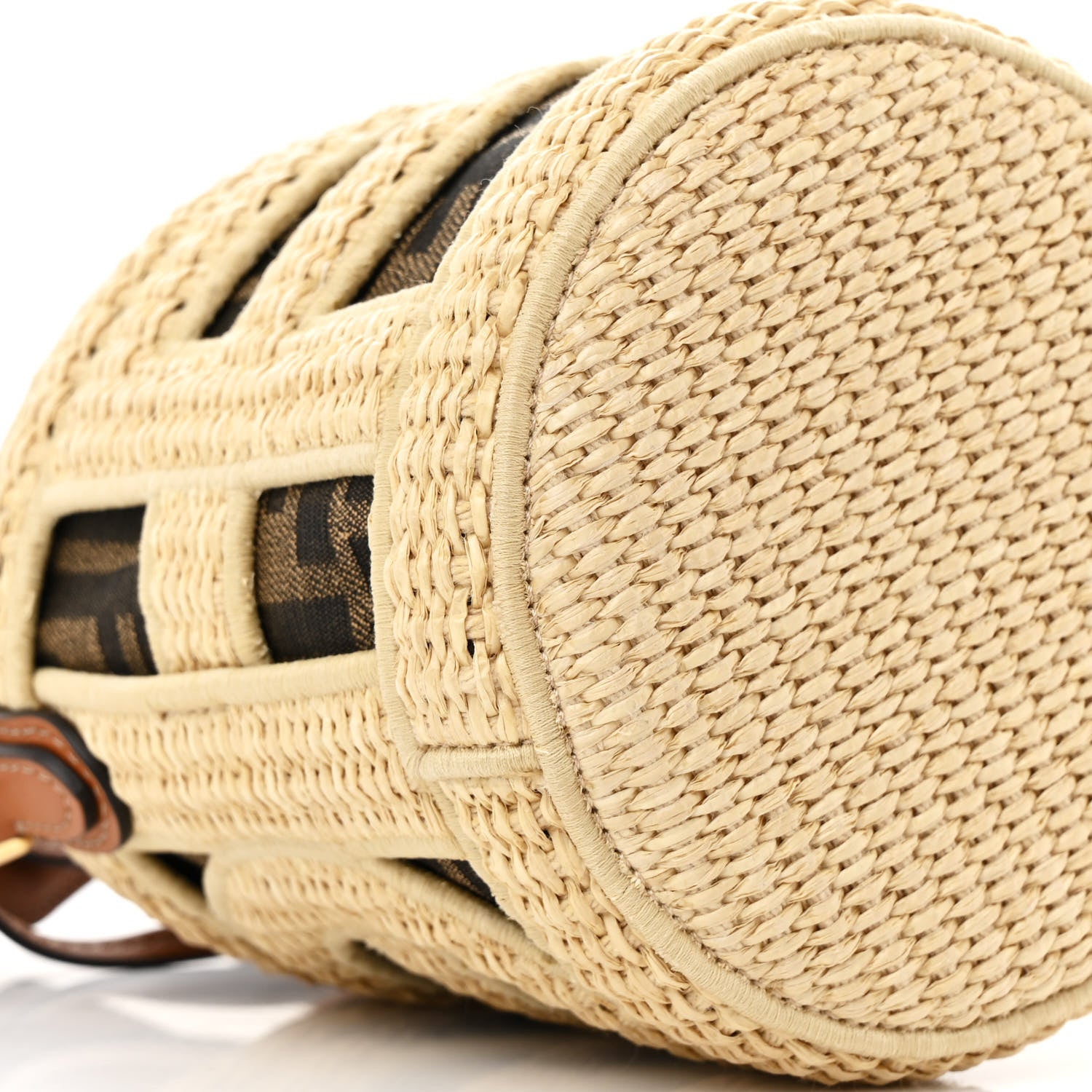 Fendi Paglia Chicco Riso Fabric Jacquard FF 1974 Vitello Grace Mini Step Out Bucket Bag Alchemy Tabacco Brandy 9 of 10