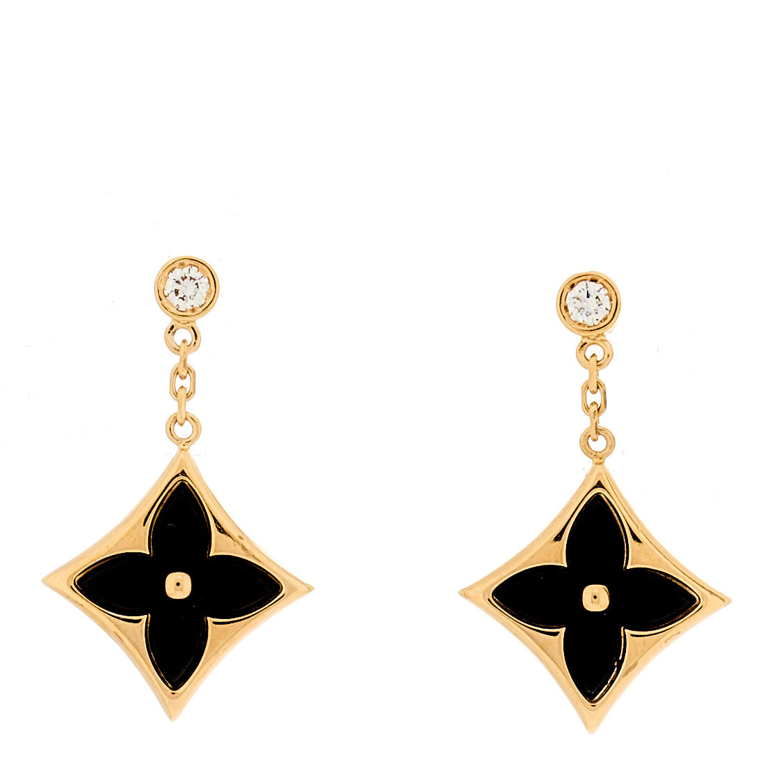 18K Yellow Gold Diamond Onyx Color Blossom BB Star Earrings