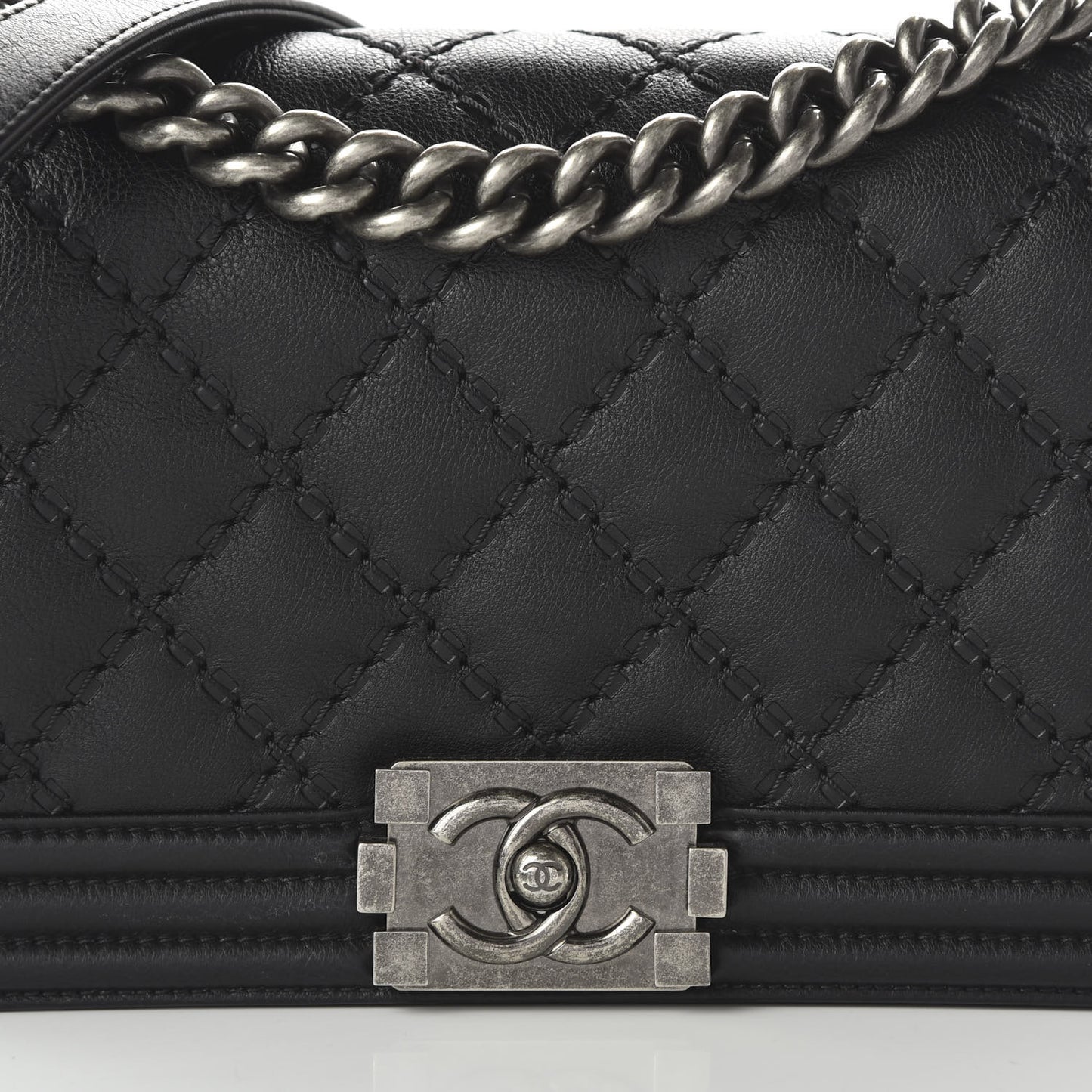 Calfskin Double Stitch Medium Boy Flap Black