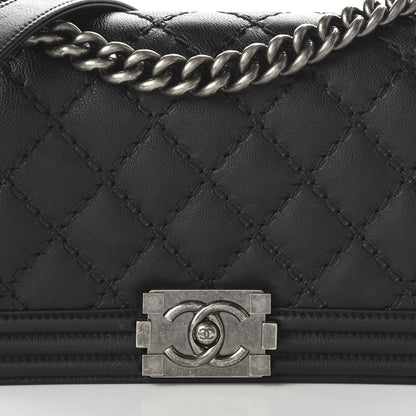 Chanel Calfskin Double Stitch Medium Boy Flap Black 9 of 10