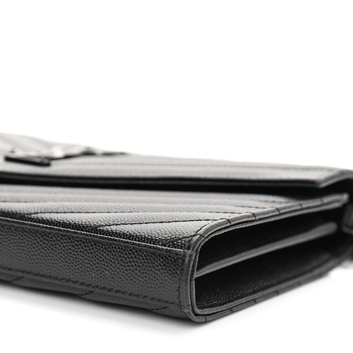 Grain De Poudre Matelasse Chevron Monogram Chain Wallet Black