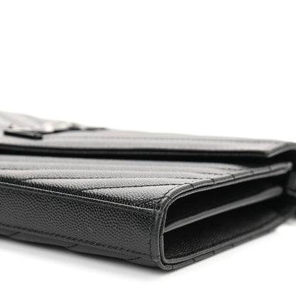 Saint Laurent Grain De Poudre Matelasse Chevron Monogram Chain Wallet Black 9 of 11