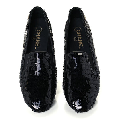 Chanel Sequin CC Loafers 37.5 Black 5 of 11