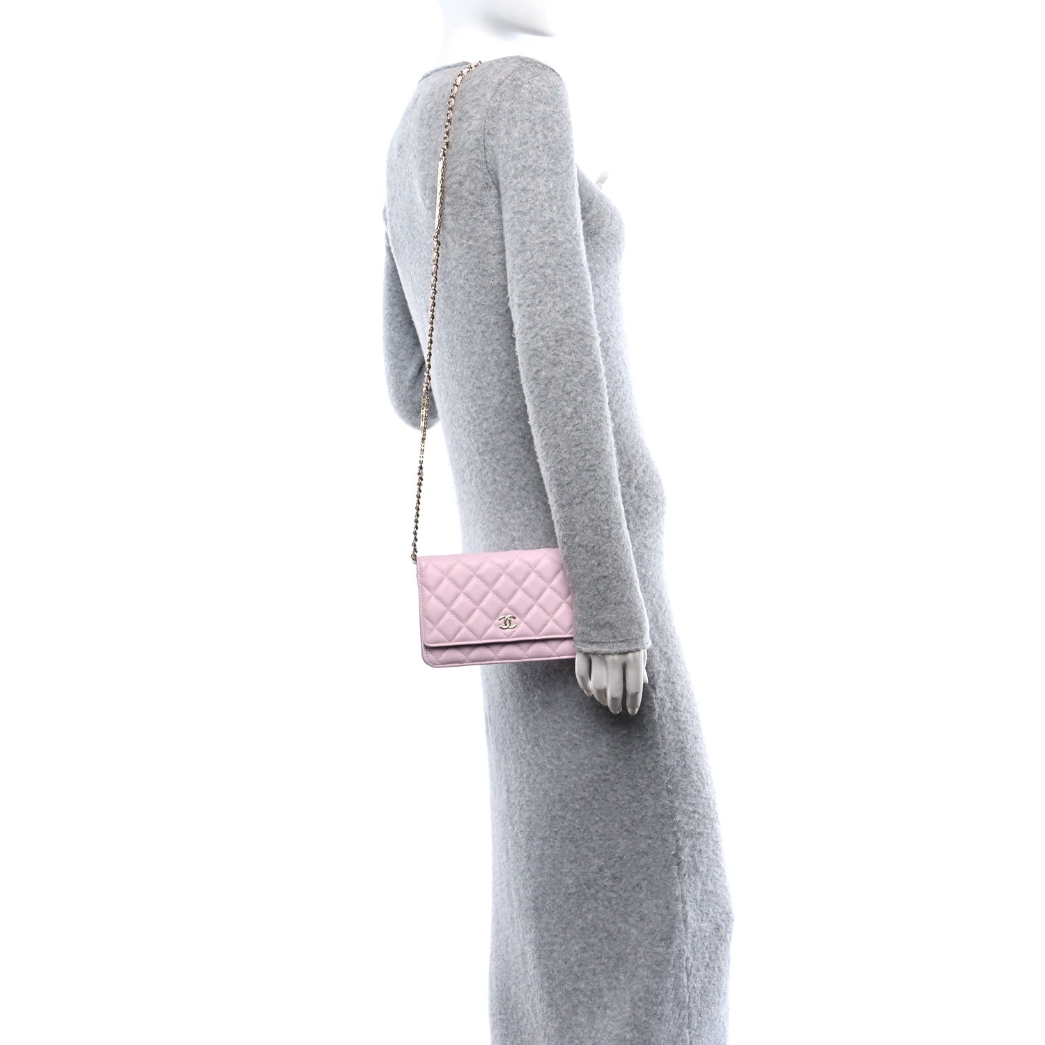 Chanel Caviar Quilted Tiny CC Wallet On Chain WOC Light Pink 2 of 11