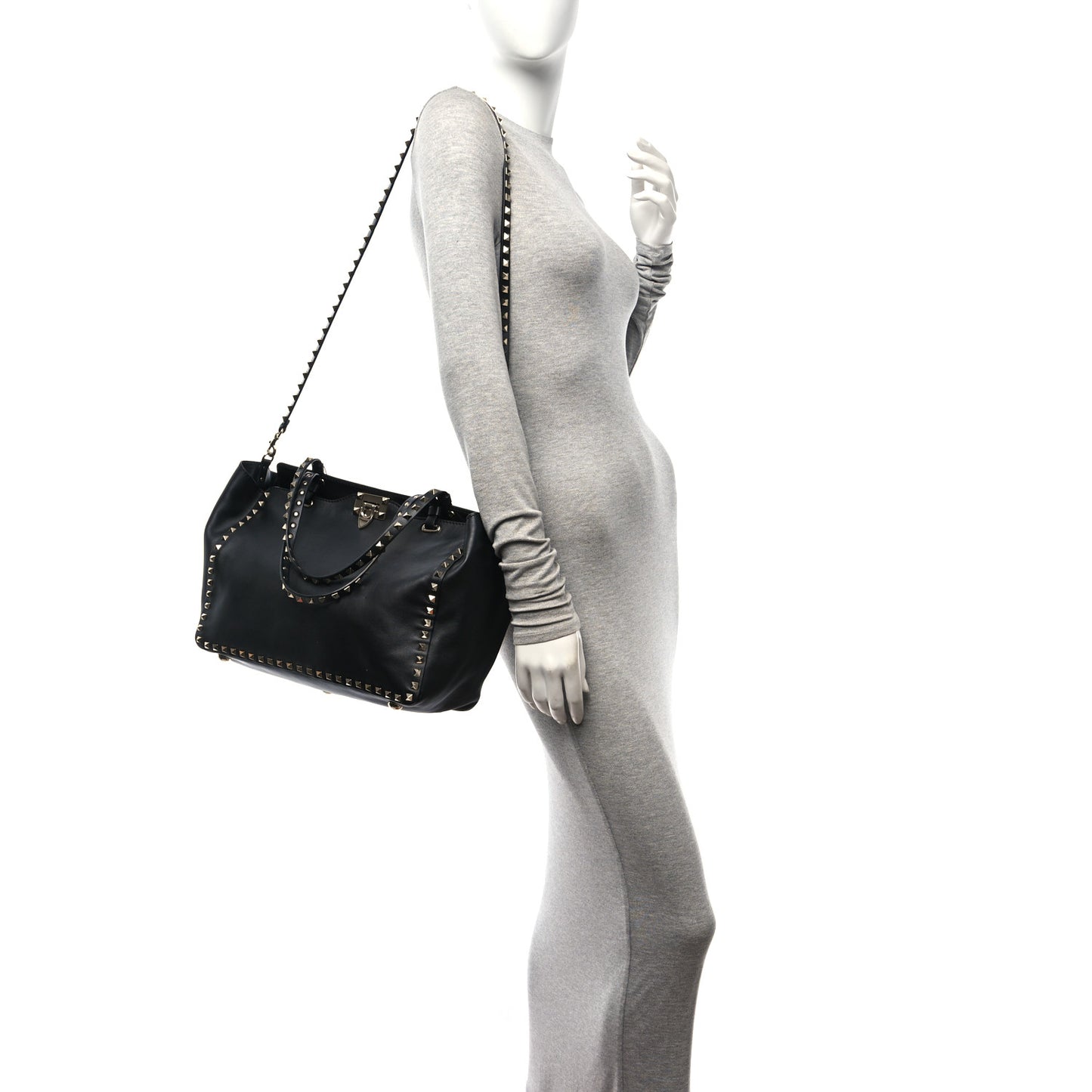 Vitello Medium Rockstud Tote Black