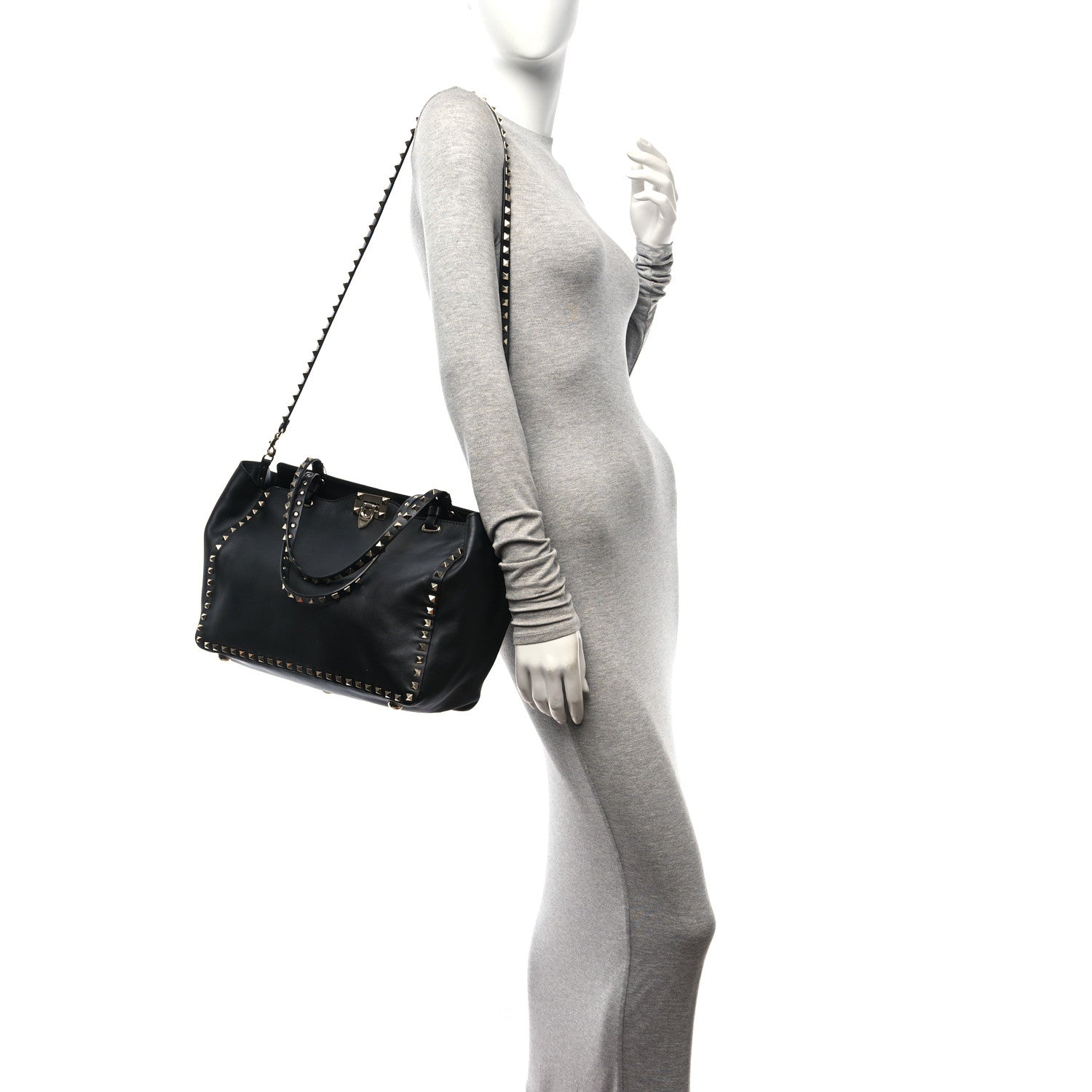 Valentino Garavani Vitello Medium Rockstud Tote Black 2 of 9