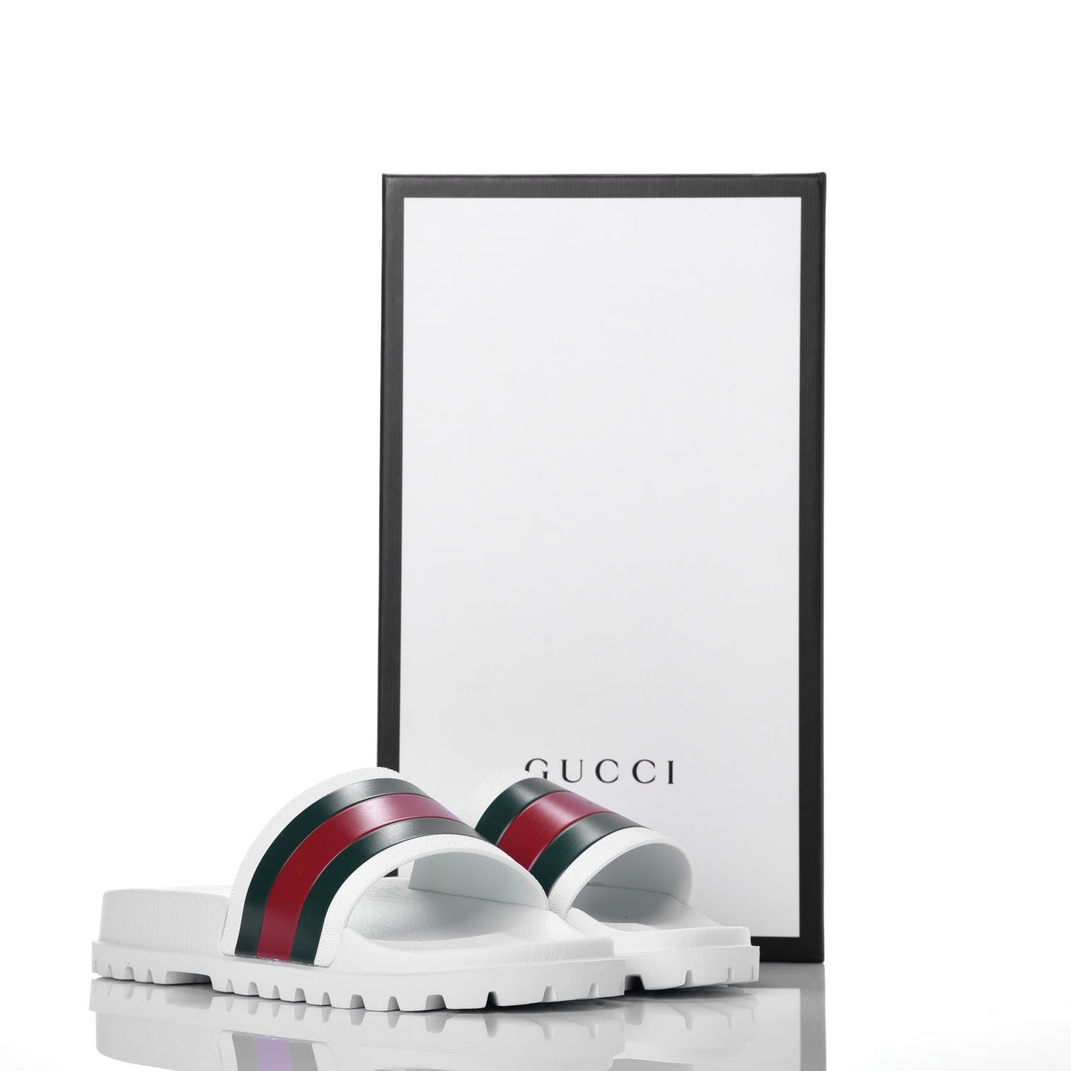 Gucci Rubber Web Mens Lug Sole Slide Sandals 6 Great White Green Red 8 of 8