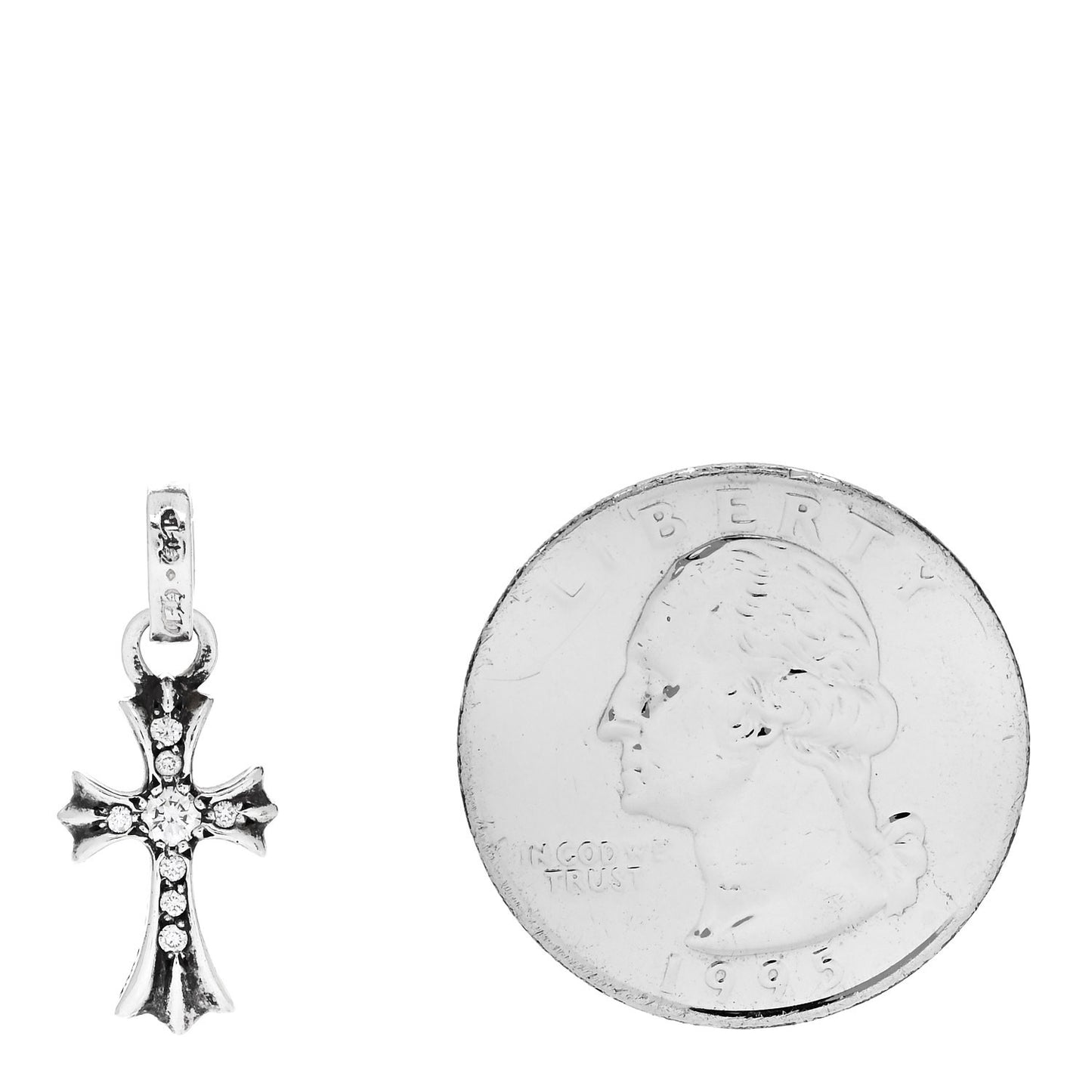 Sterling Silver Diamond Baby Fat Cross Pave Pendant