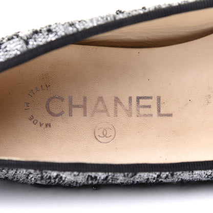 Chanel Tweed Sequin Cap Toe Ballerina Flats 38.5 Black Blue 7 of 9