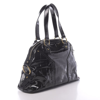 Saint Laurent Crocodile Embossed Patent Large Muse Black 3 of 11