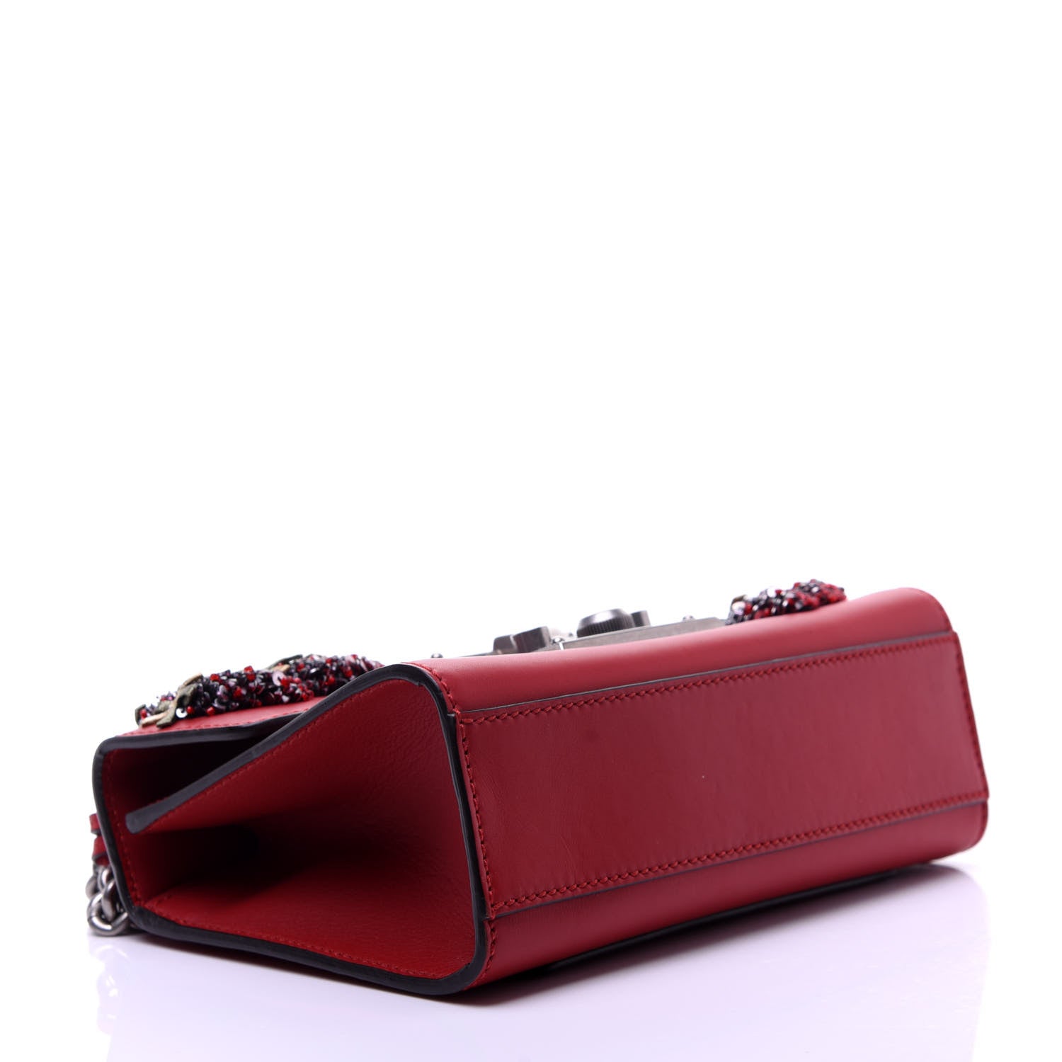 Gucci Calfskin Bee Embroidered Small Padlock Shoulder Bag Hibiscus Red 4 of 15