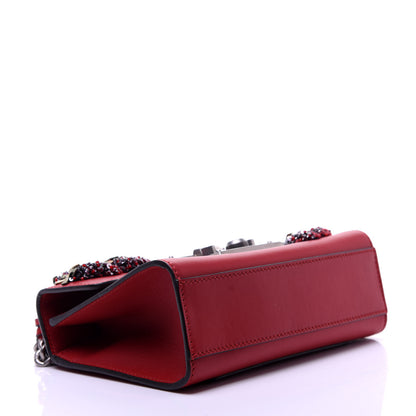 Gucci Calfskin Bee Embroidered Small Padlock Shoulder Bag Hibiscus Red 4 of 15