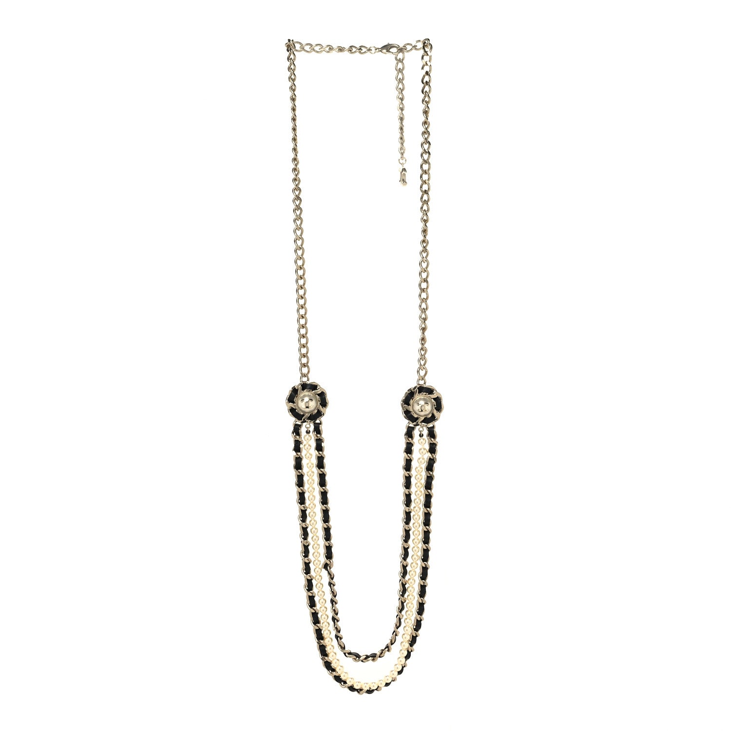 Chanel Pearl Lambskin Chain CC Multi Strand Necklace Gold Black 3 of 5
