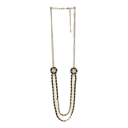 Chanel Pearl Lambskin Chain CC Multi Strand Necklace Gold Black 3 of 5