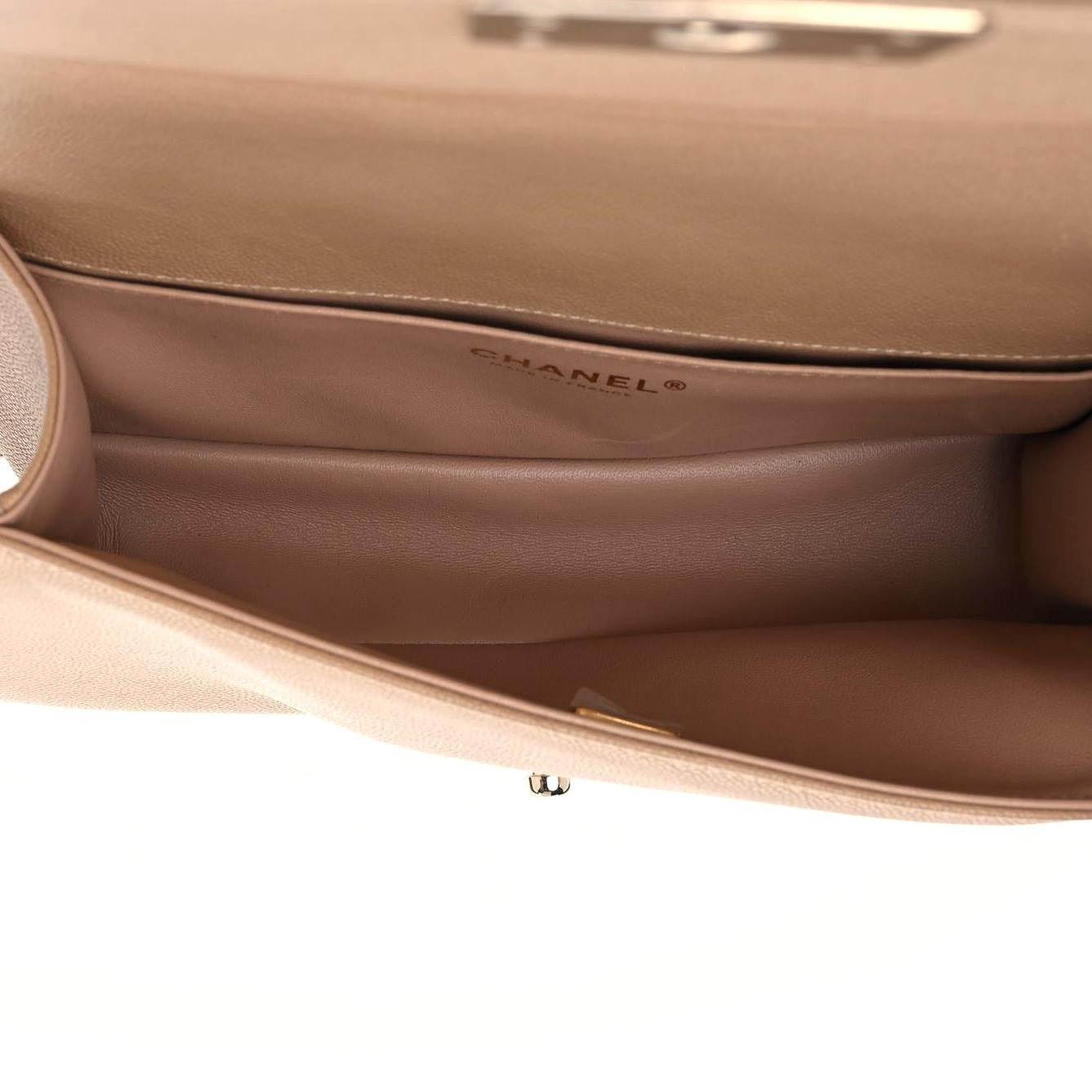 Caviar Chevron Quilted Medium Boy Flap Dark Beige