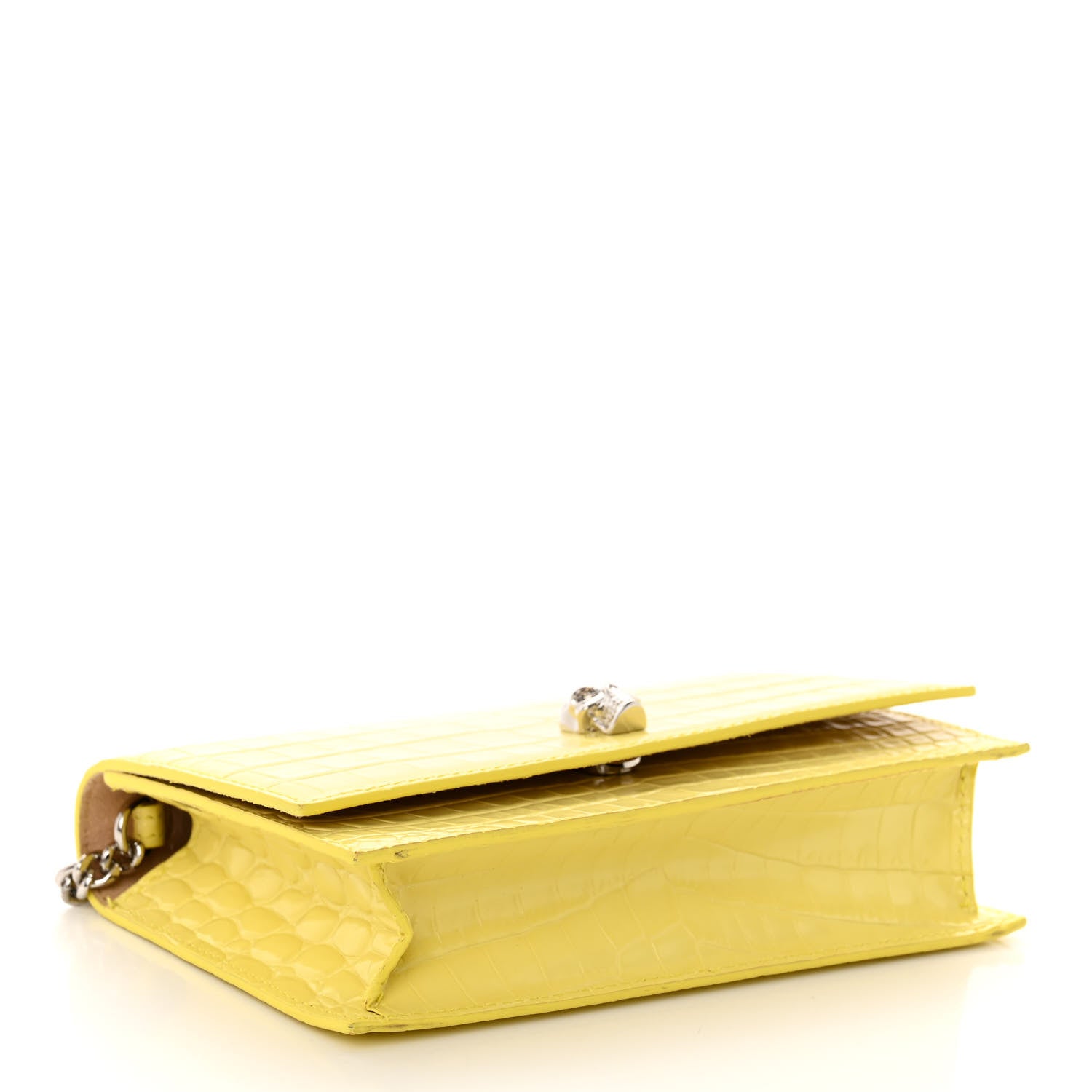 Alexander McQueen Calfskin Crocodile Embossed Skull Mini Crossbody Bag Yellow 4 of 10