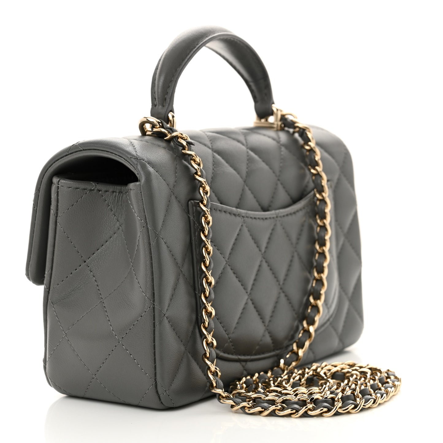 Lambskin Quilted Mini Top Handle Rectangular Flap Grey