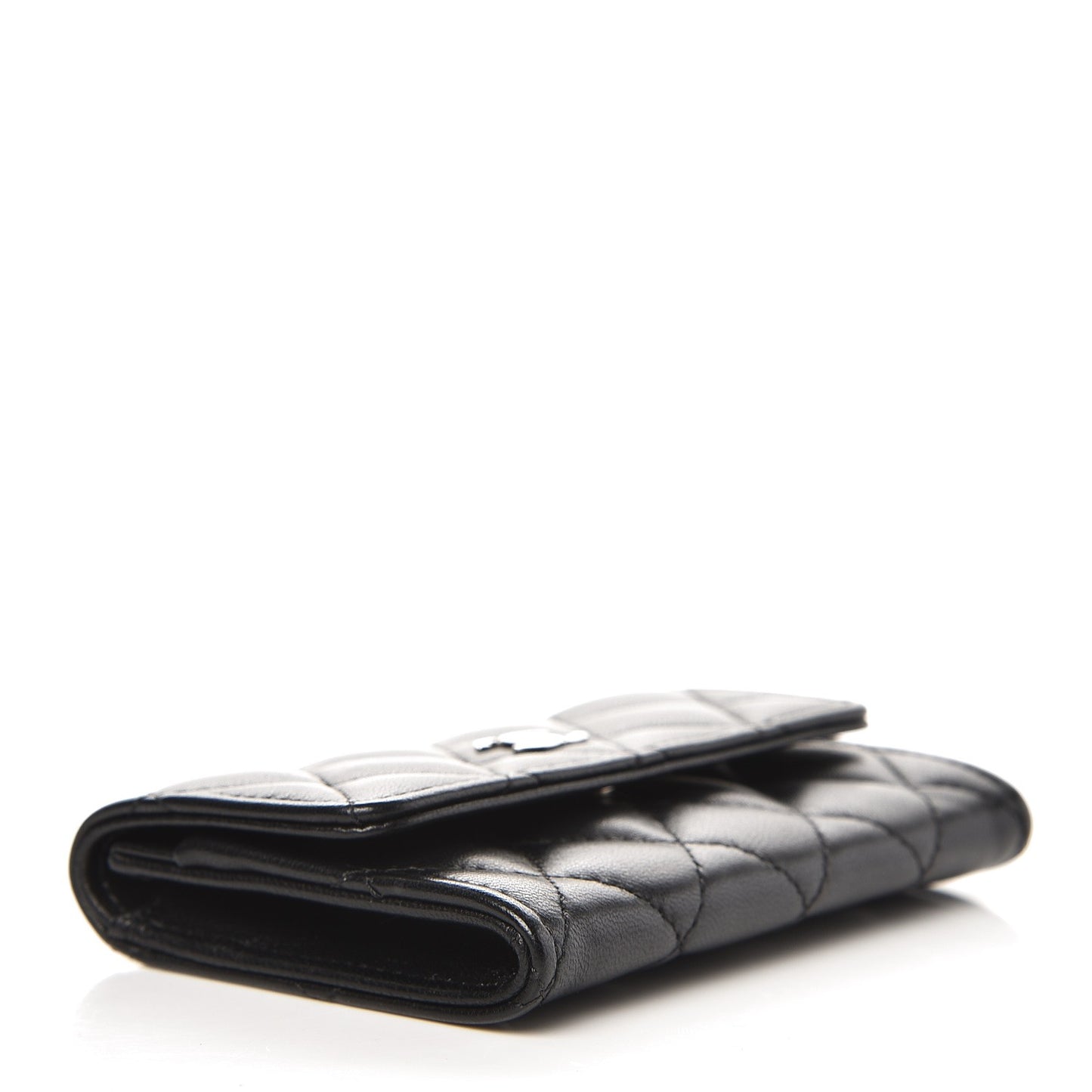 Lambskin Quilted Flap Card Holder Black