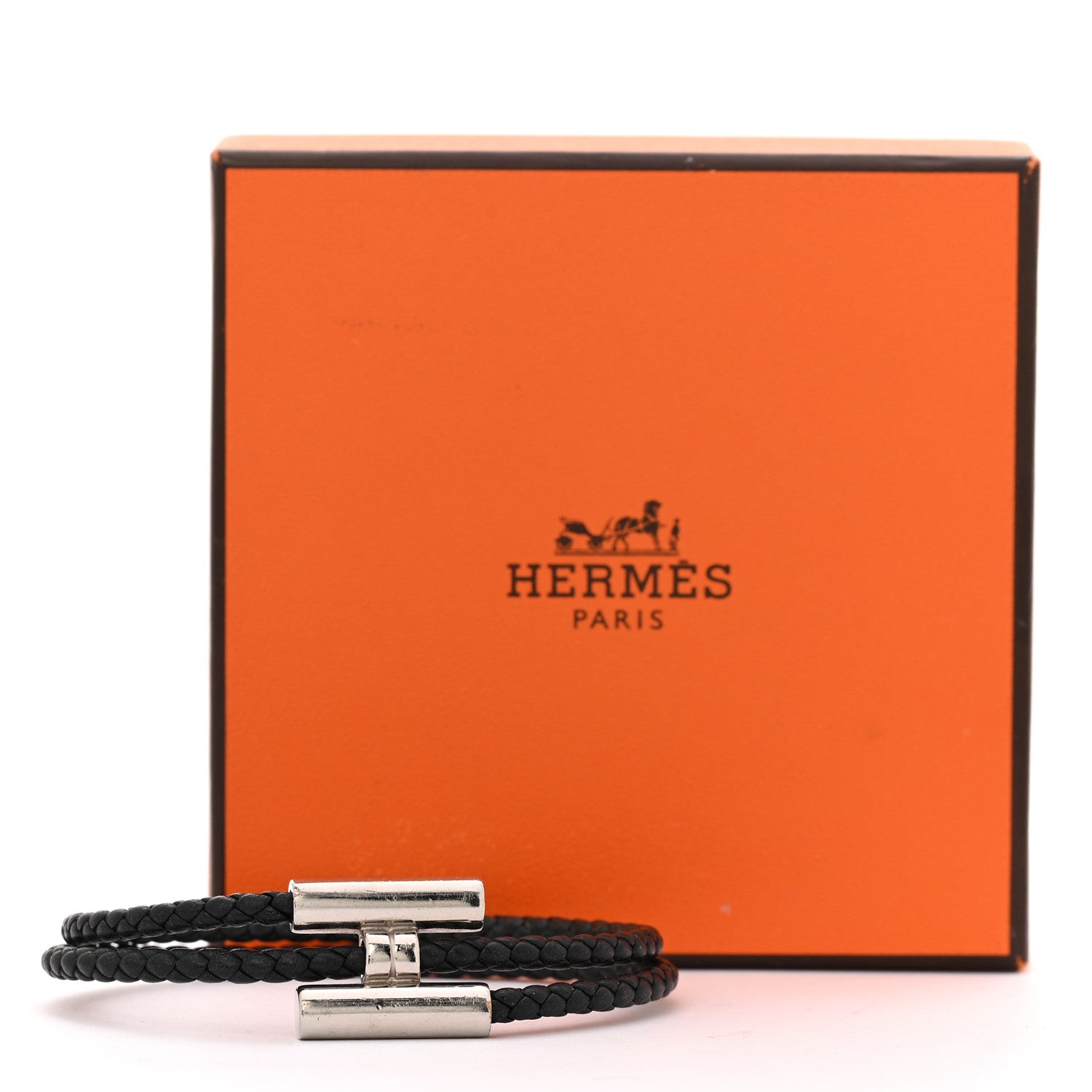 Hermes Swift Double Wrap Cord Tournis Tresse Bracelet Black