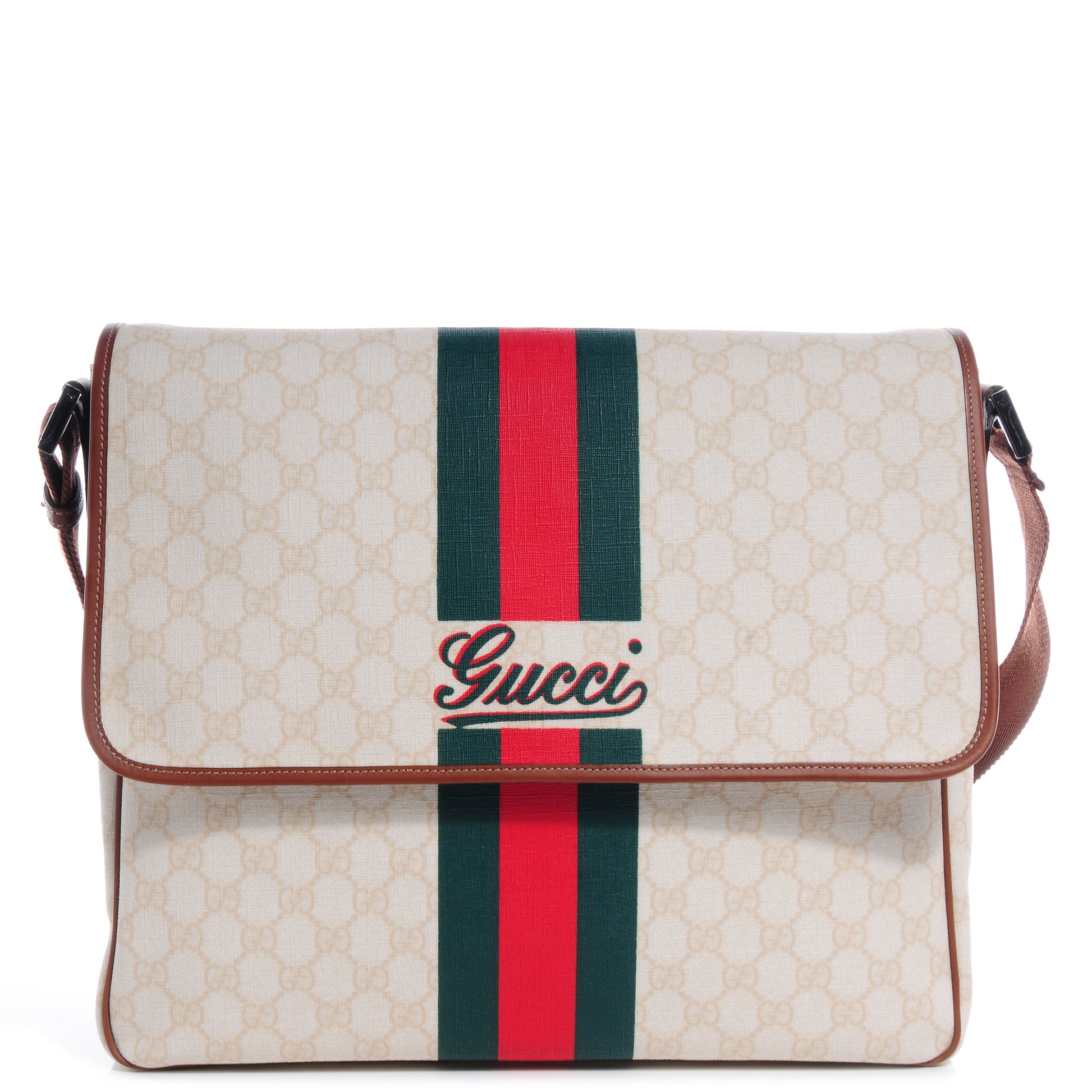 Gucci Monogram Web Stripe Medium Flap Messenger Bag White 1 of 7