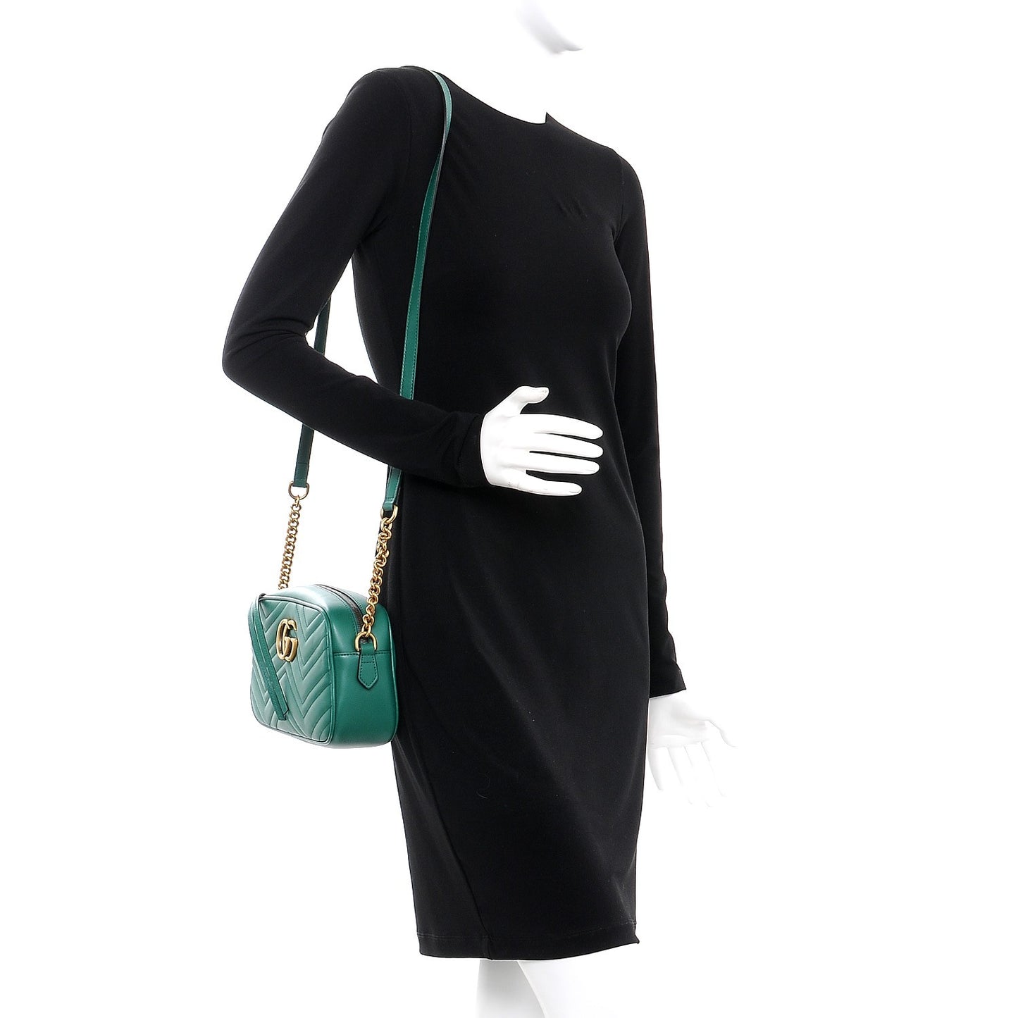 Calfskin Matelasse Small GG Marmont Chain Shoulder Bag Emerald Green