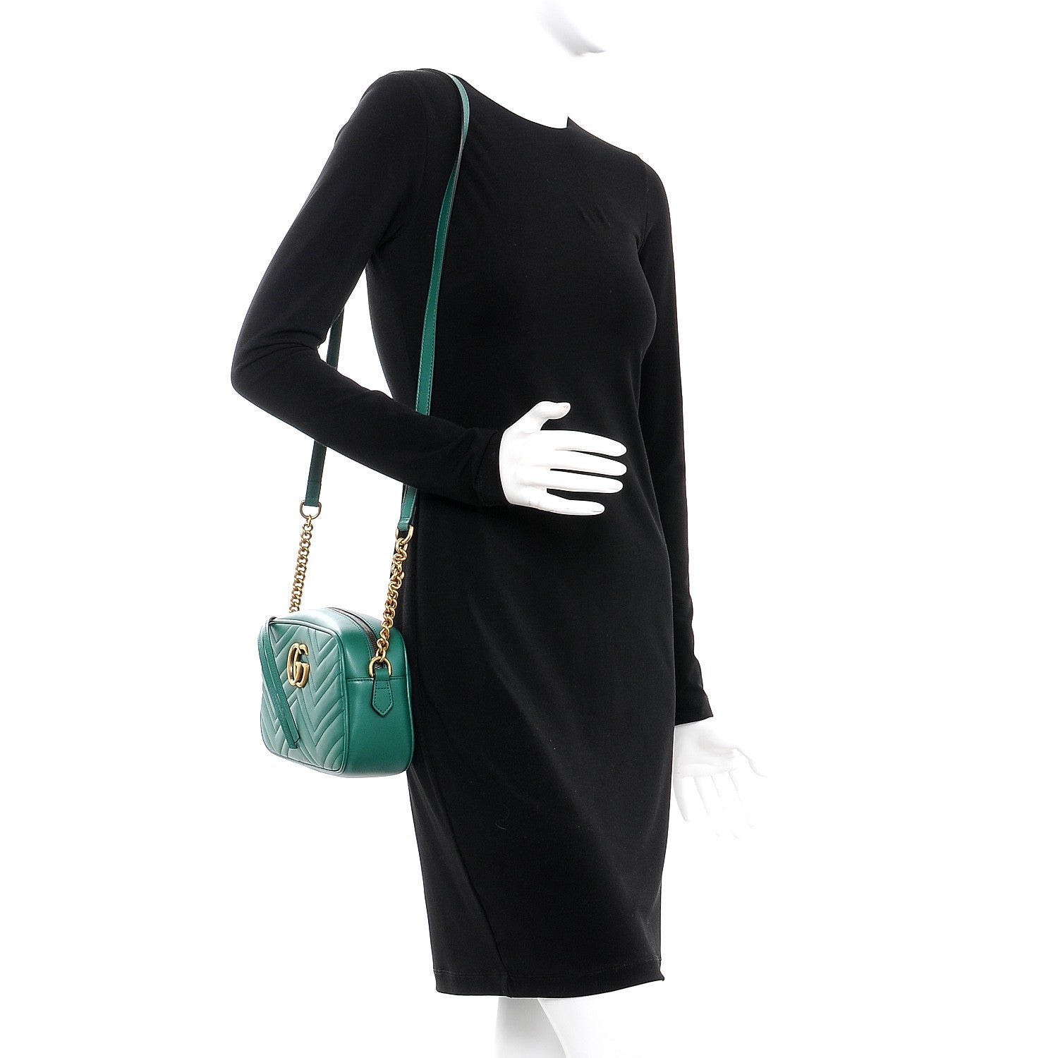 Gucci Calfskin Matelasse Small GG Marmont Chain Shoulder Bag Emerald Green 2 of 7