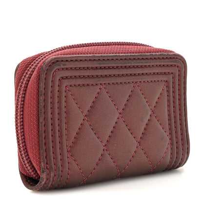 Chanel Lambskin Quilted Boy Zip Around Coin Purse Wallet Burgundy 3 of 12