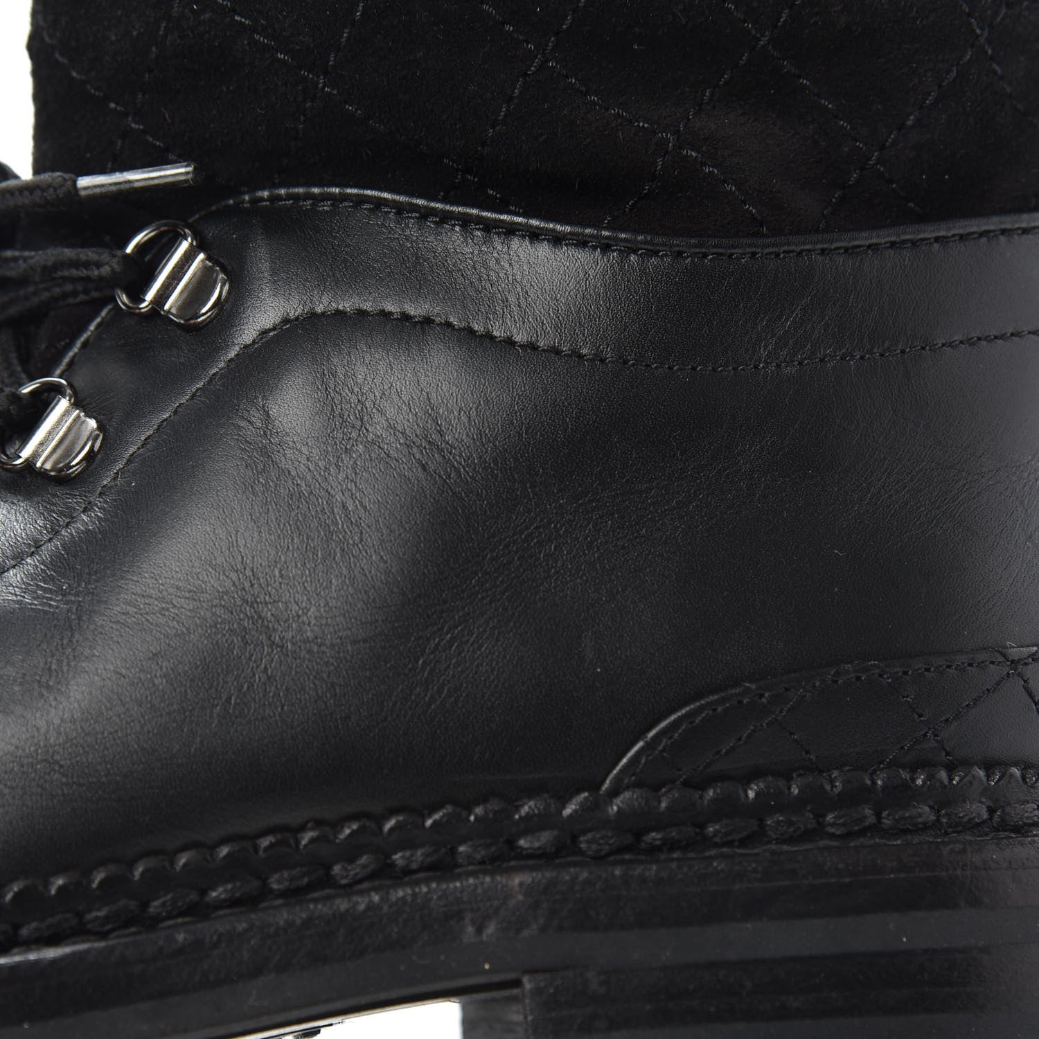 Chanel Calfskin Kid Suede Lace Up Short Boots 38 Black 7 of 9