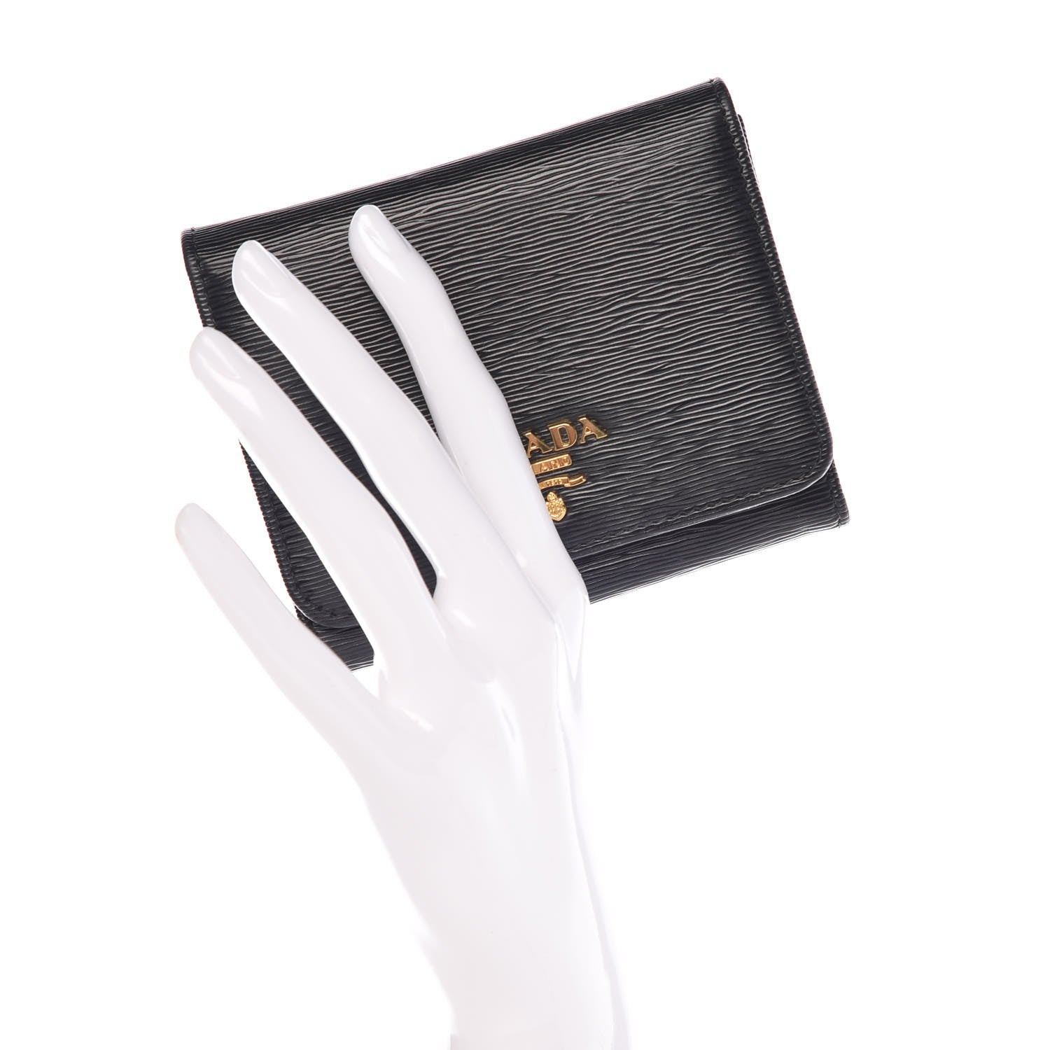 Prada Vitello Move Tri-Fold Compact Wallet Black 2 of 8
