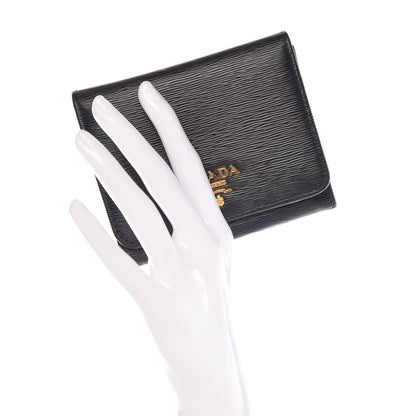 Prada Vitello Move Tri-Fold Compact Wallet Black 2 of 8