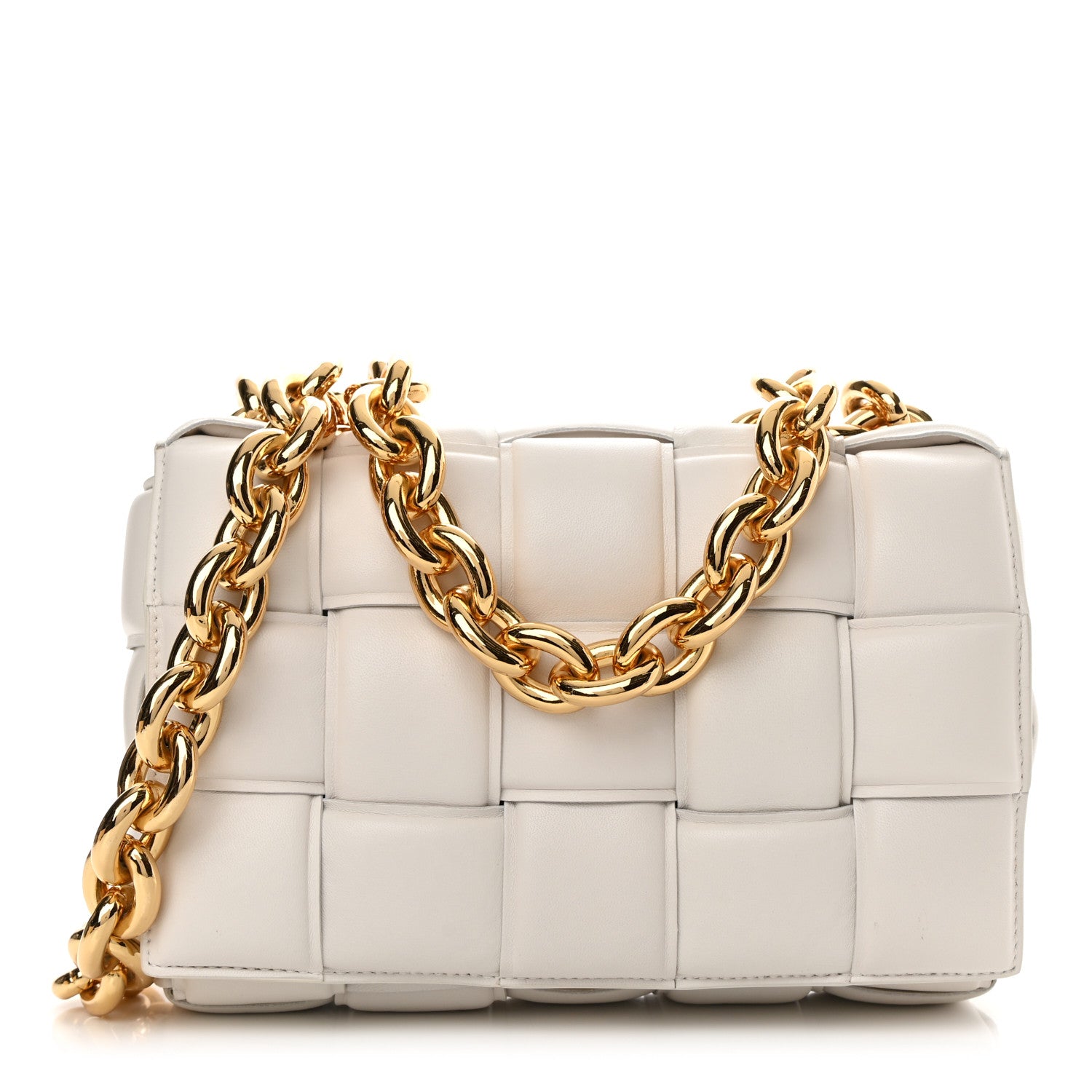 Bottega Veneta Lambskin Maxi Intreccio Padded Chain Cassette Crossbody Bag White 1 of 15