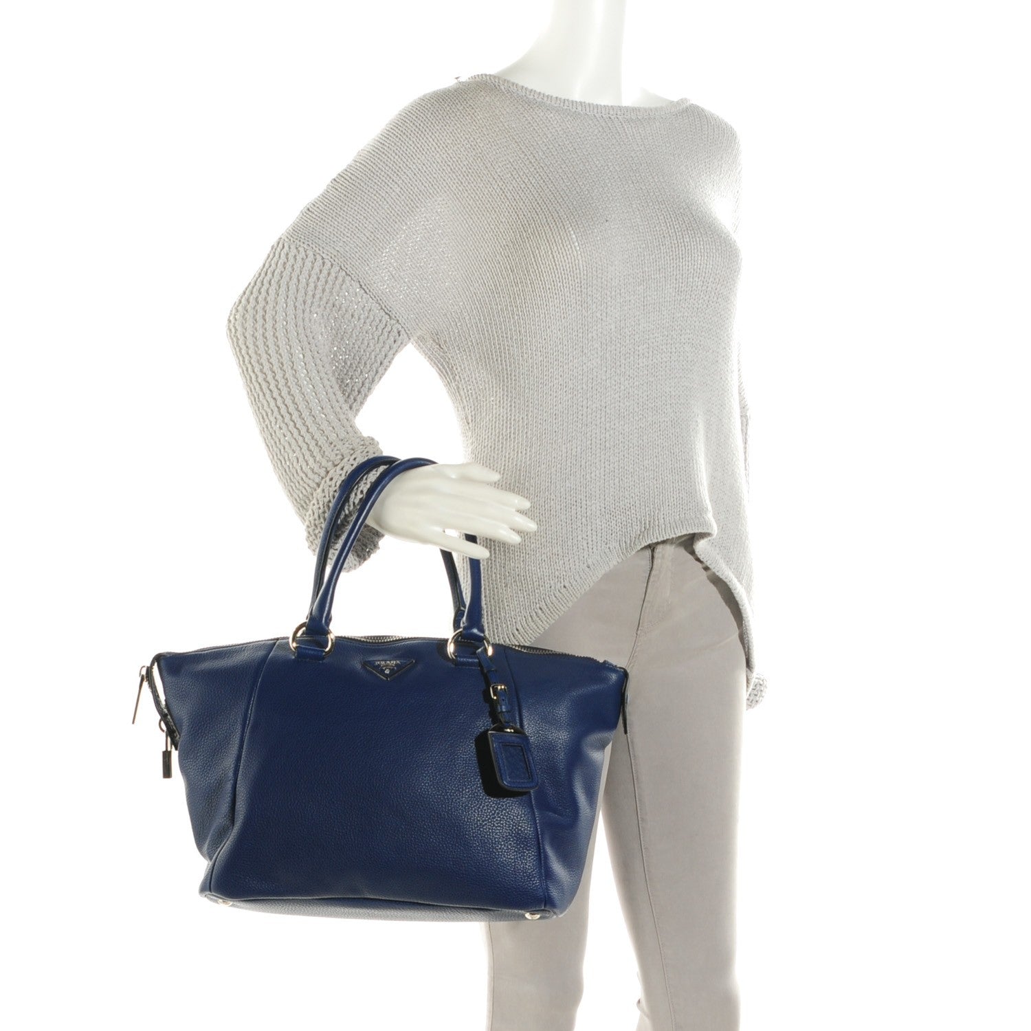 Prada Vitello Daino Double Handle Satchel Inchiostro 2 of 7