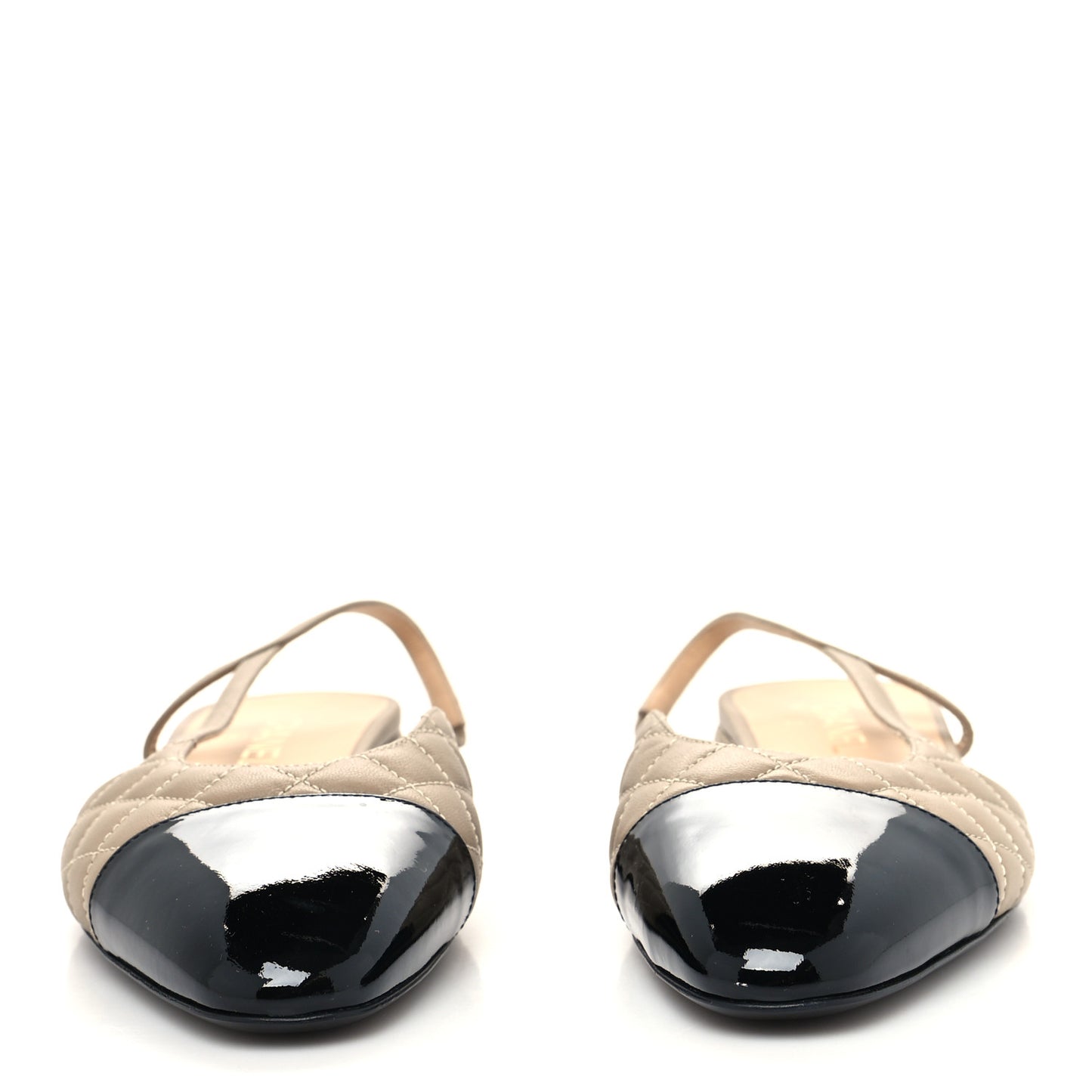 Lambskin Patent Cap Toe CC Slingback Flats Beige Black