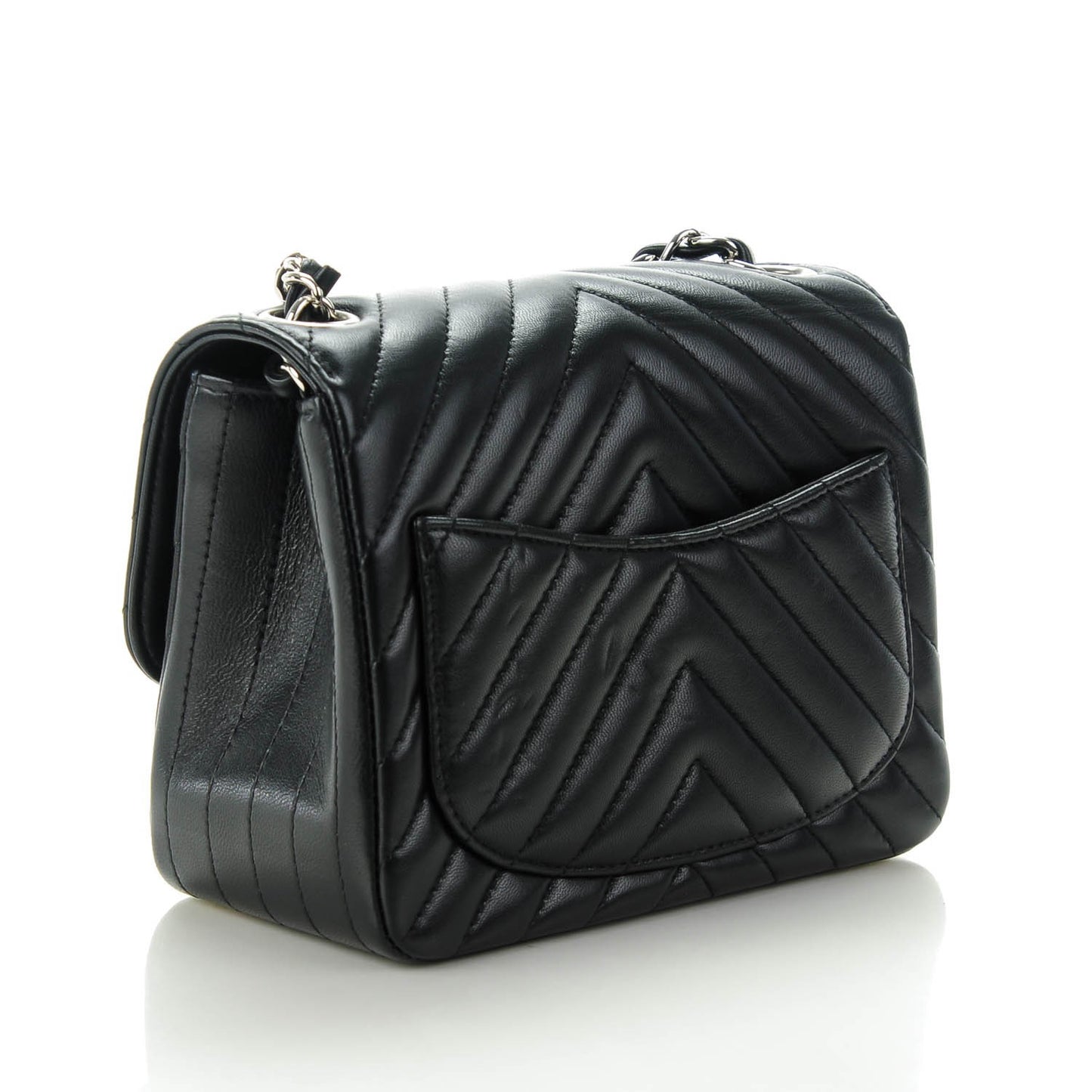 Lambskin Chevron Quilted Mini Square Flap Black