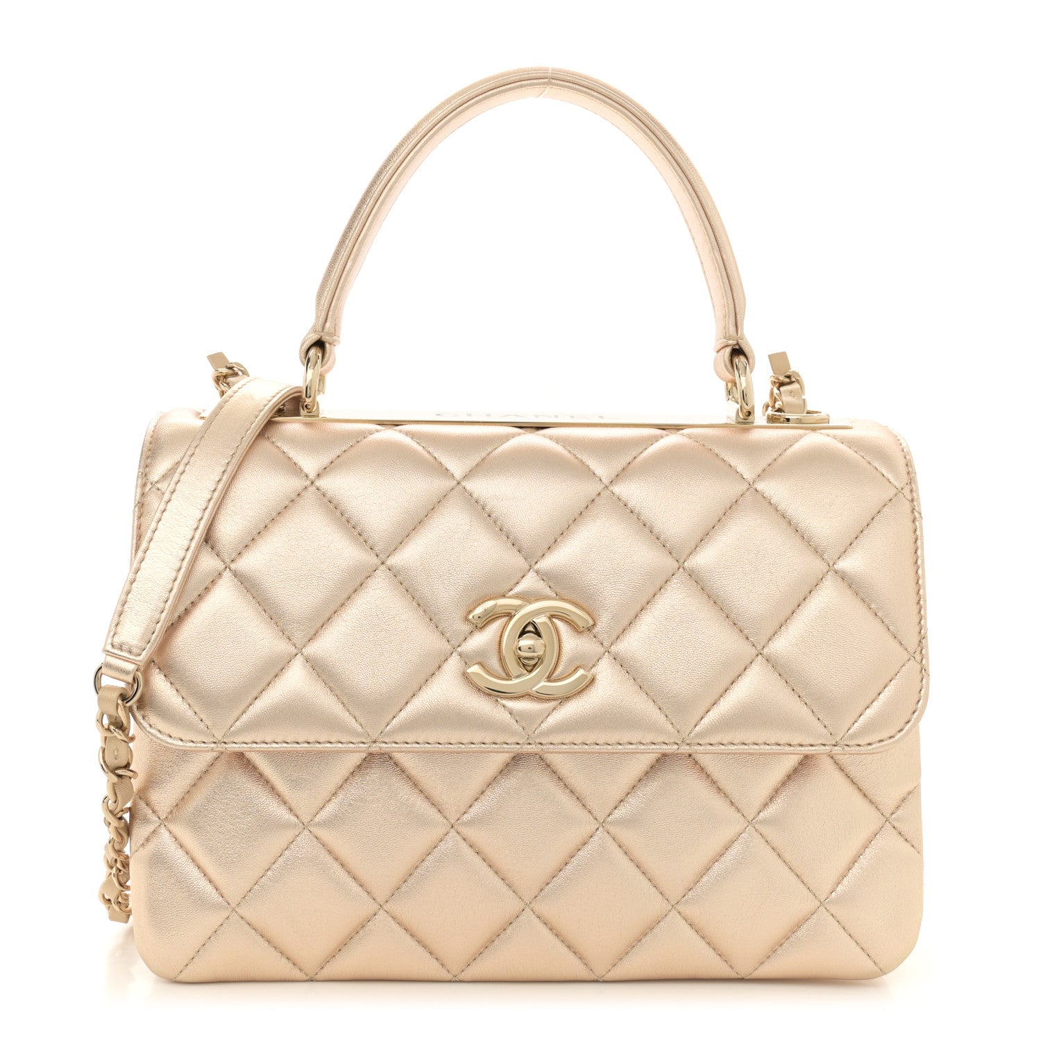 Chanel Metallic Lambskin Quilted Small Trendy CC Flap Dual Handle Bag Gold 1 of 13