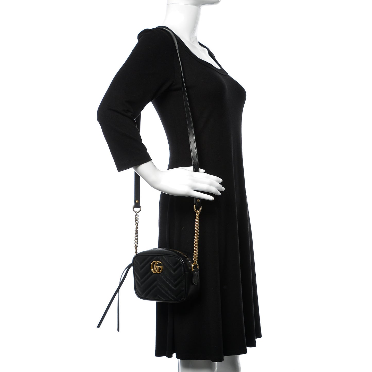 Calfskin Matelasse Mini GG Marmont Chain Shoulder Bag Black