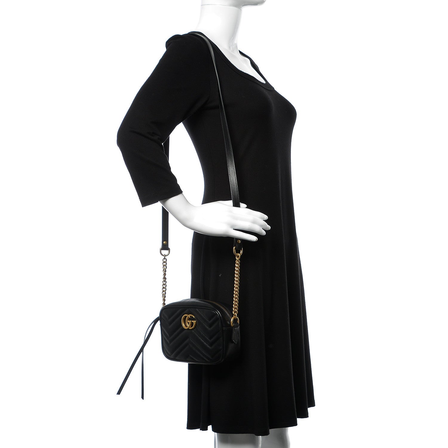 Gucci Calfskin Matelasse Mini GG Marmont Chain Shoulder Bag Black 2 of 9