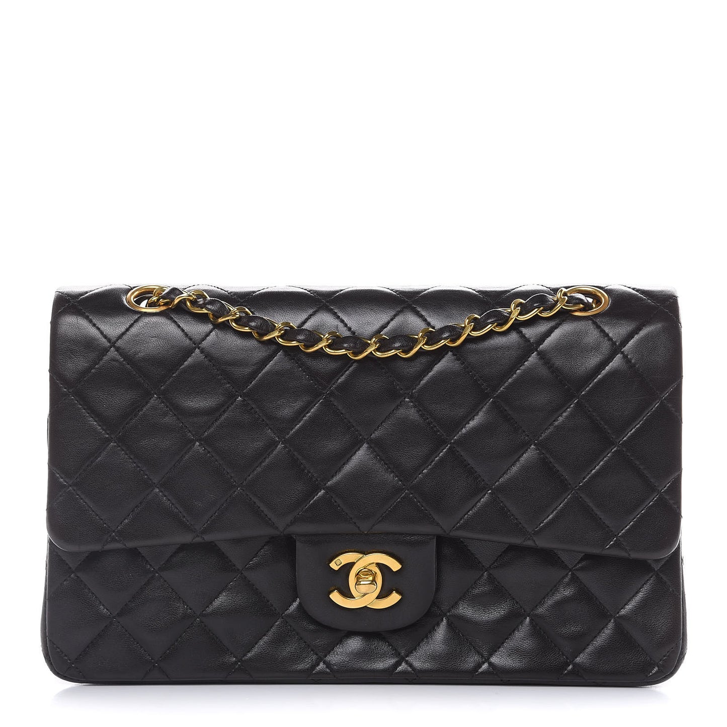 Lambskin Quilted Medium Double Flap Black