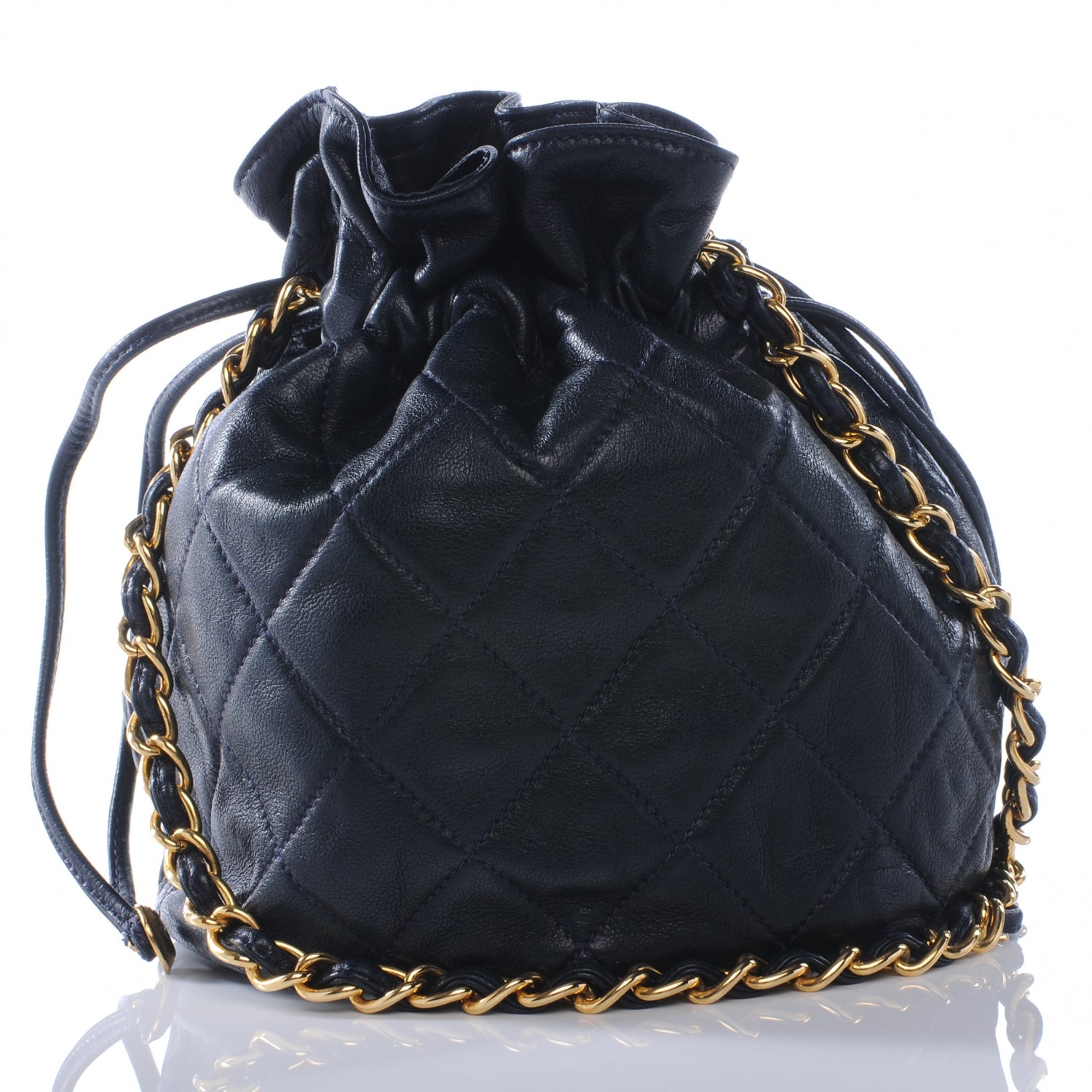 Chanel Lambskin Drawstring Pouch Bag Navy Blue 1 of 7
