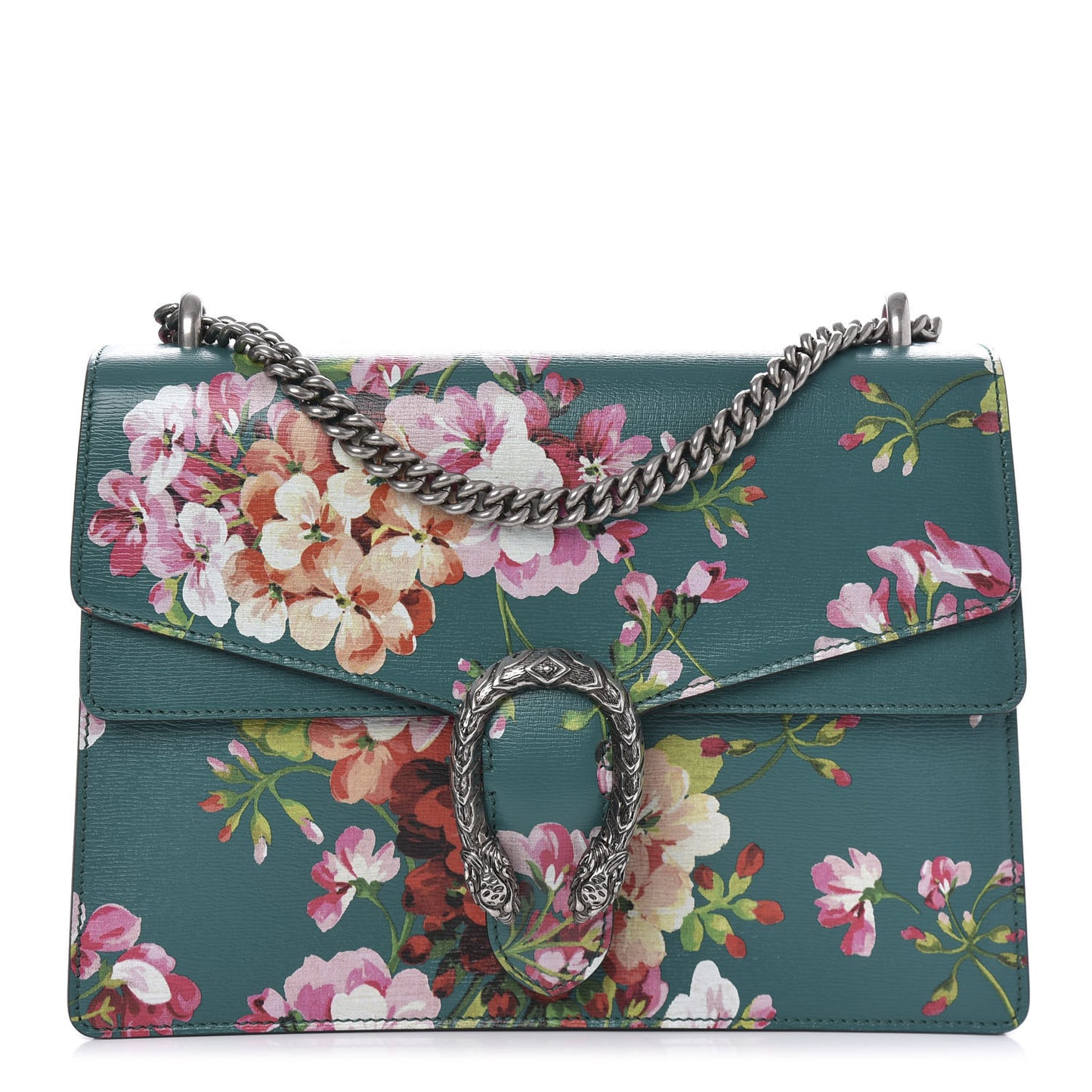 Calfskin Blooms Print Medium Dionysus Shoulder Bag Bright Emerald Multicolor